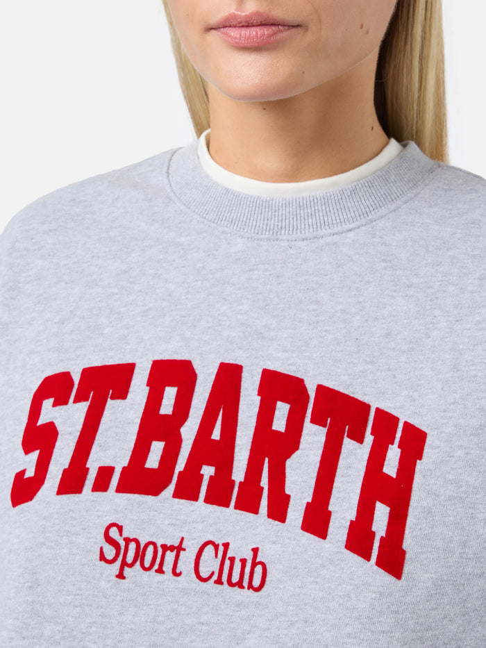 Stardust Cotton Sweatshirt Grey With St. Barth Sport Club Flock Print