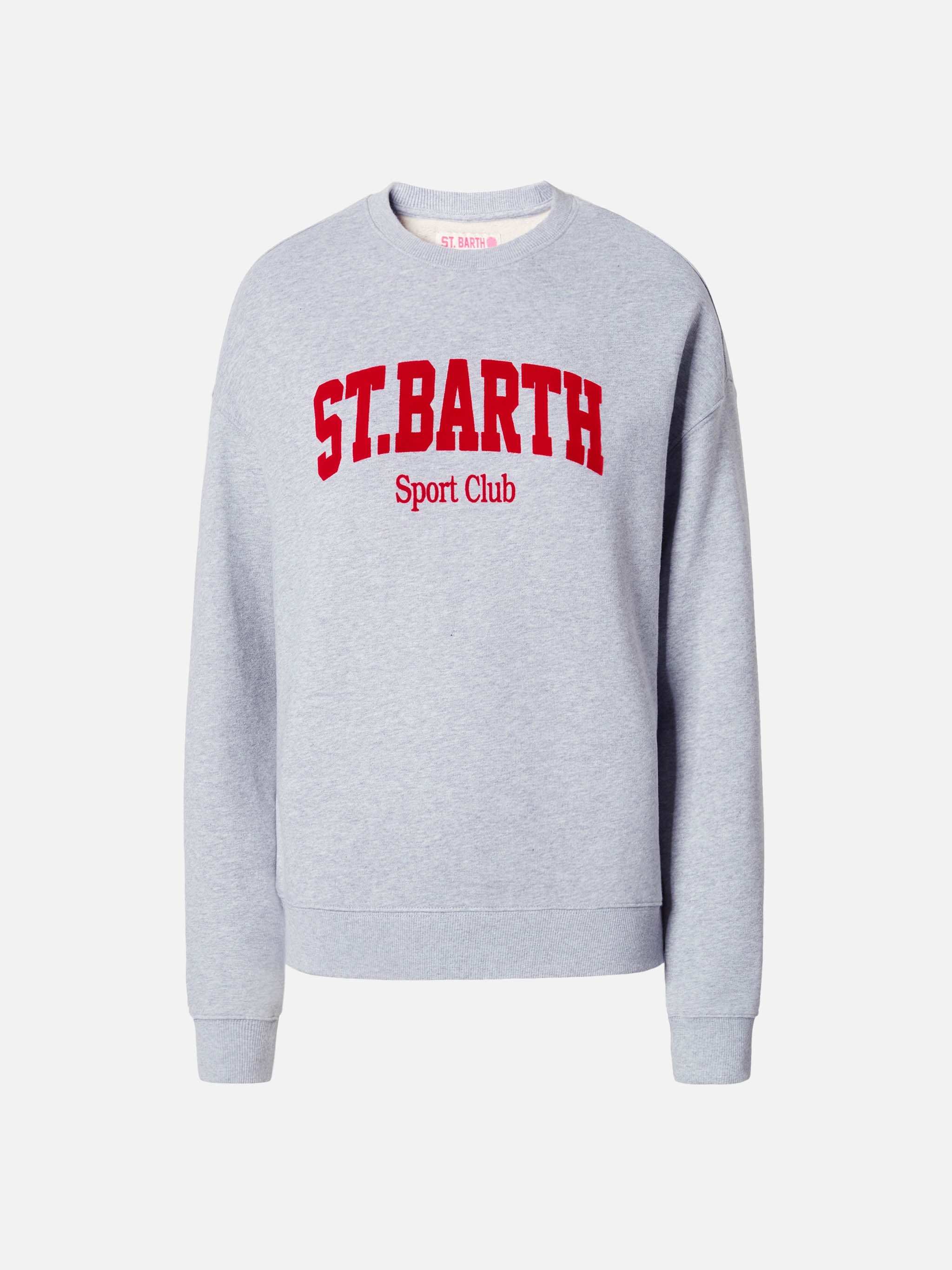 Stardust Cotton Sweatshirt Grey With St. Barth Sport Club Flock Print