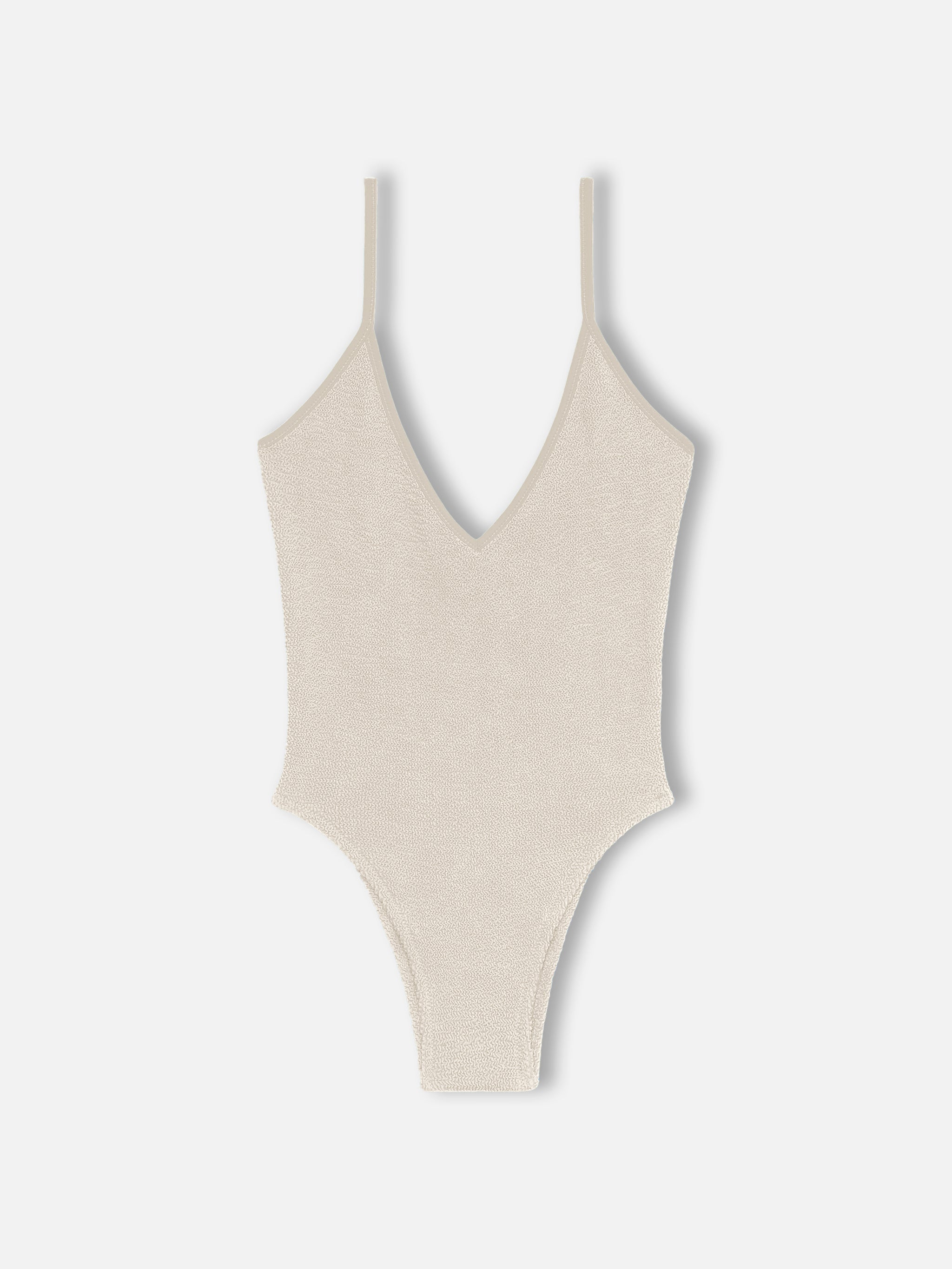 Susanne Beige Crinkle One-Piece Swimsuit White One Piece