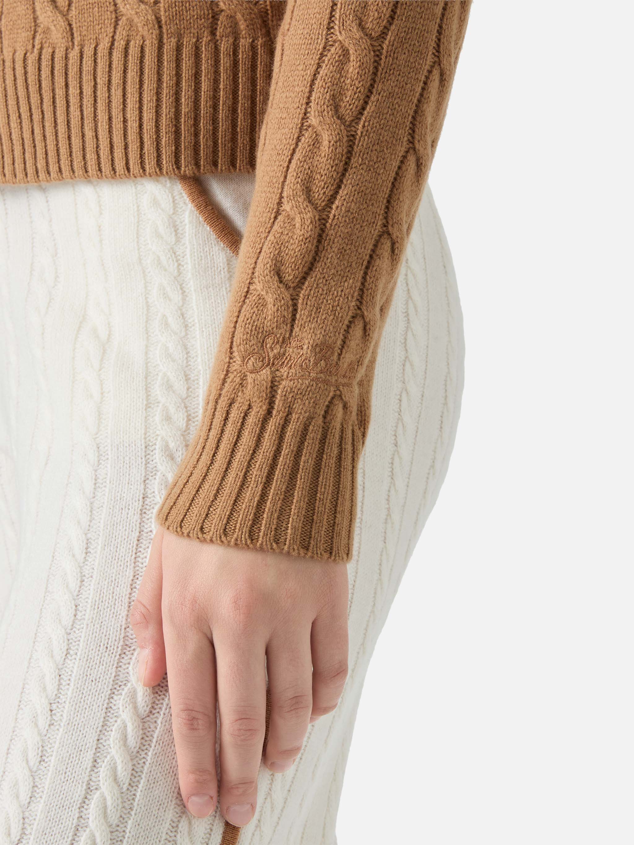 Savoy Soft-Touch Cable-Knit Merino Wool Polo Sweater Camel Brown