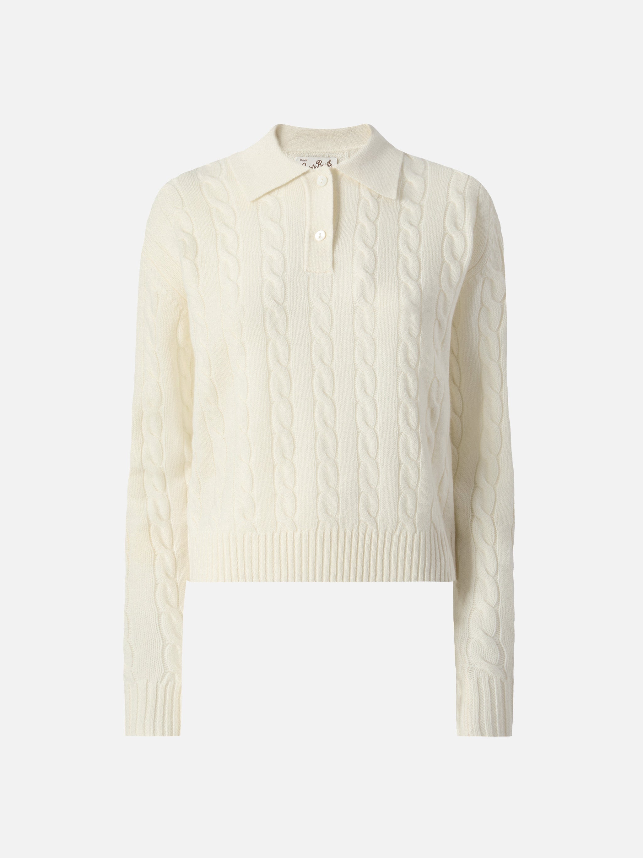 Savoy Soft-Touch Cable-Knit Merino Wool Polo Sweater White