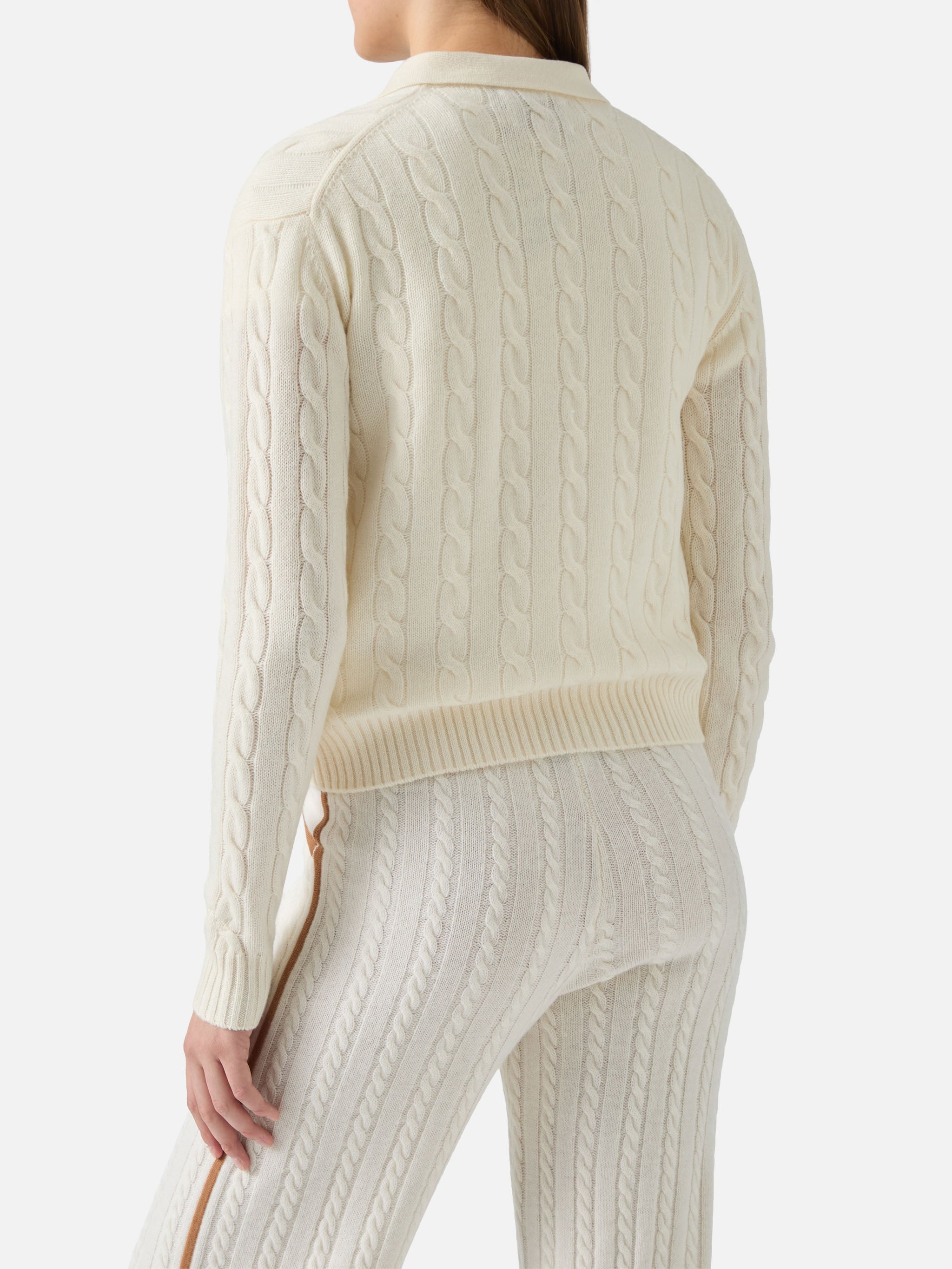 Savoy Soft-Touch Cable-Knit Merino Wool Polo Sweater White