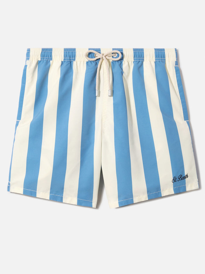 Syros Swim Shorts With White And Light Blue Stripes Swimshort