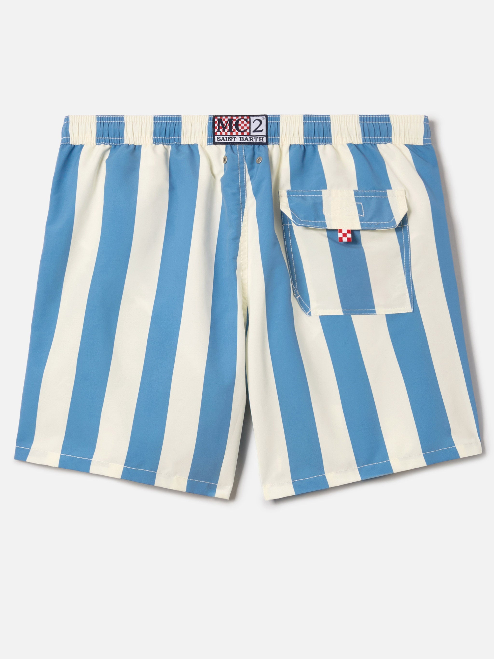 Syros Swim Shorts With White And Light Blue Stripes Swimshort
