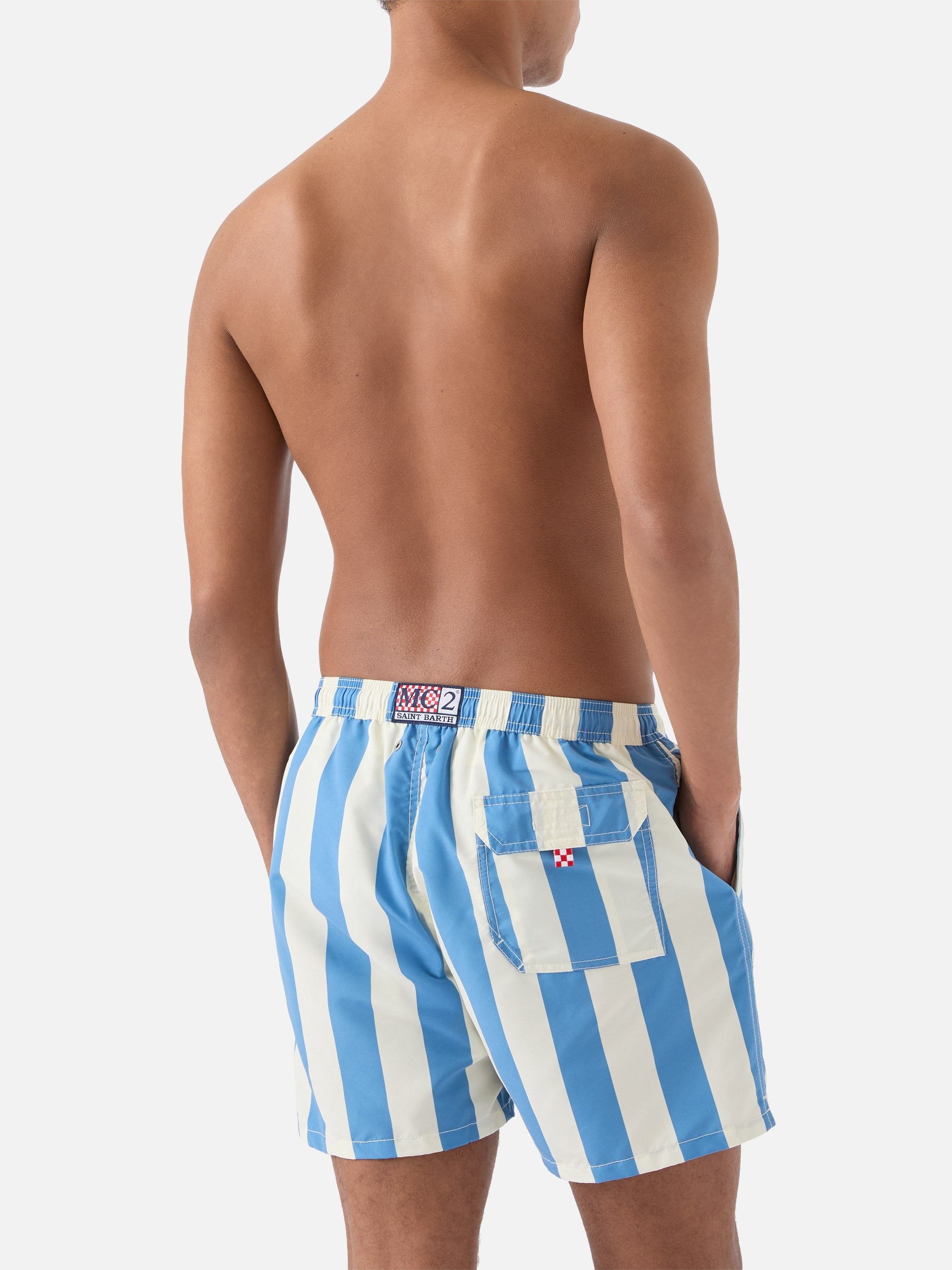 Syros Swim Shorts With White And Light Blue Stripes Swimshort