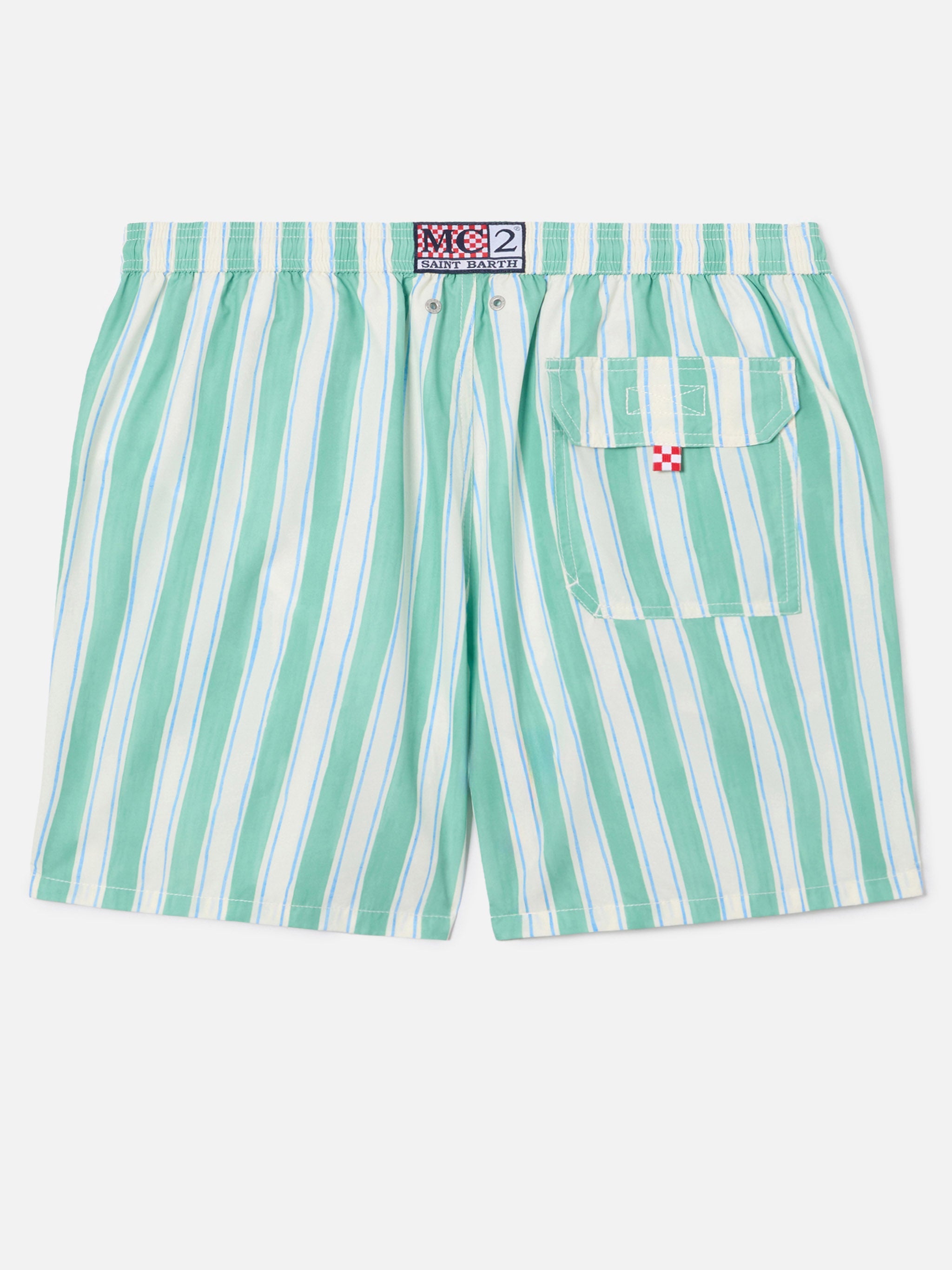 Syros Swim Shorts With Green Striped Pattern And Logo Embroidery Swimshort