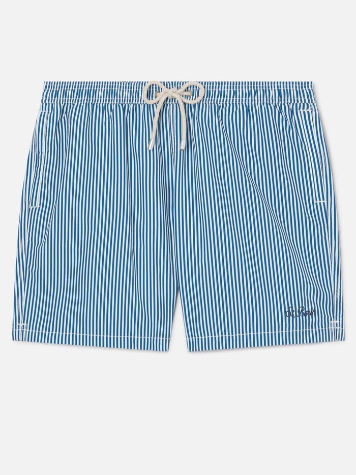 Syros Swim Shorts With White And Blue Striped Pattern Swimshort
