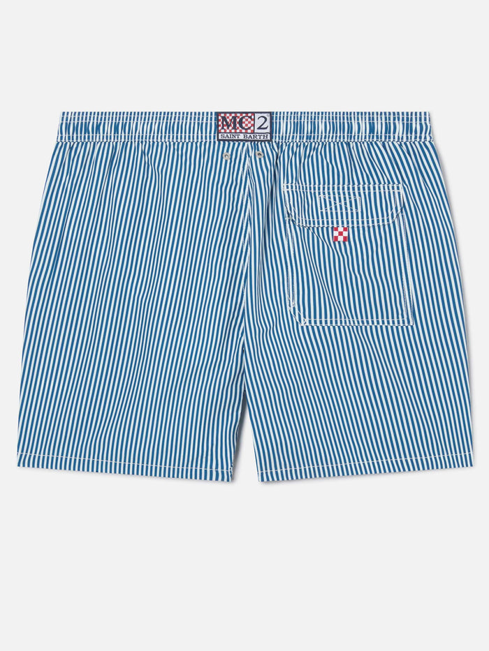 Syros Swim Shorts With White And Blue Striped Pattern Swimshort