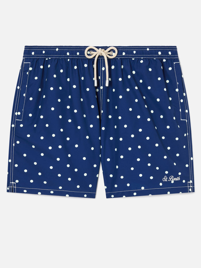 Syros Swim Shorts Blue With Polka Dot Embroidery Swimshort