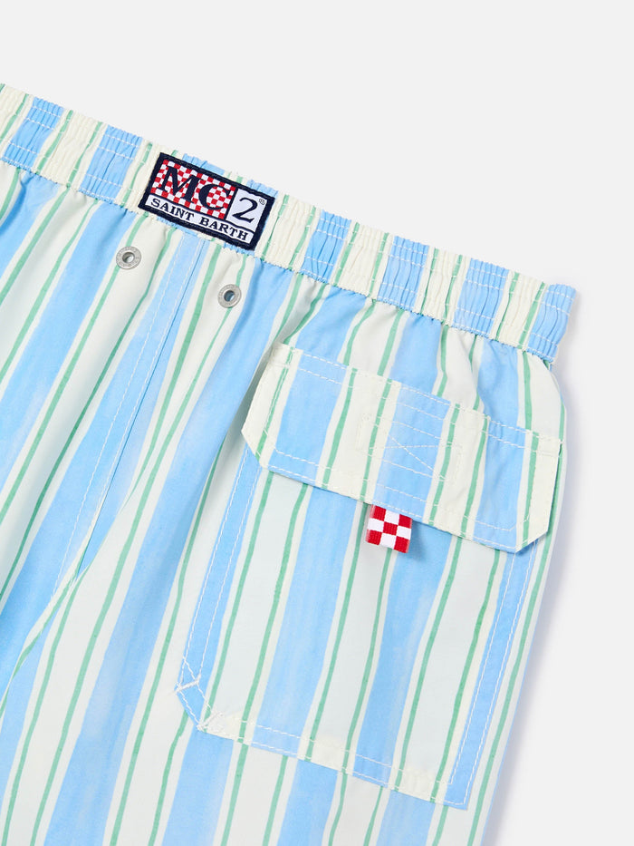 Syros Jr Swim Shorts Striped With St. Barth Embroidery White Swimshort