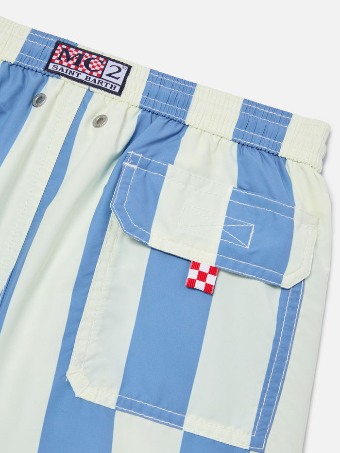 Syros Jr Swim Shorts Wide Striped With St. Barth Embroidery Blue Swimshort