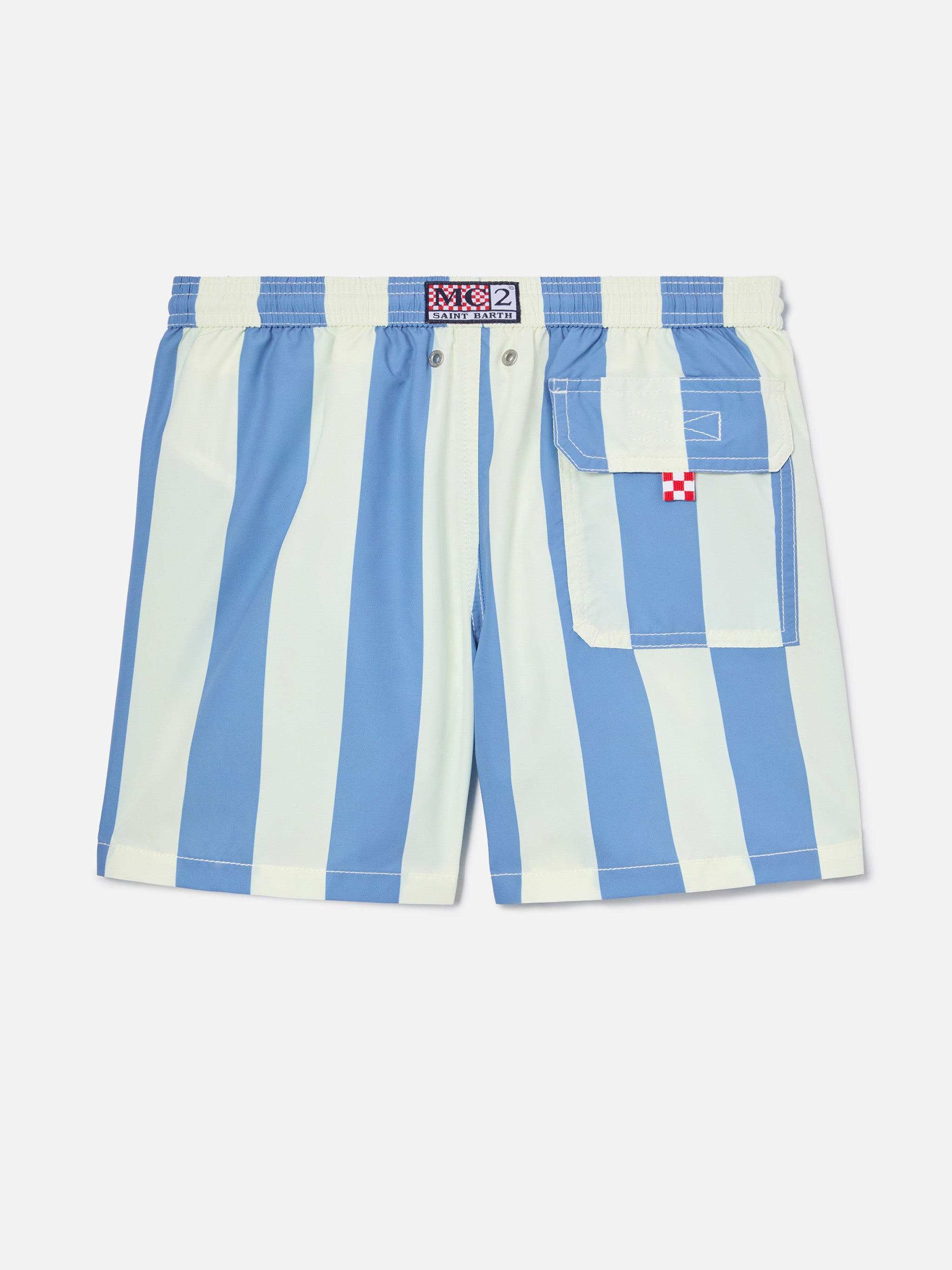 Syros Jr Swim Shorts Wide Striped With St. Barth Embroidery Blue Swimshort