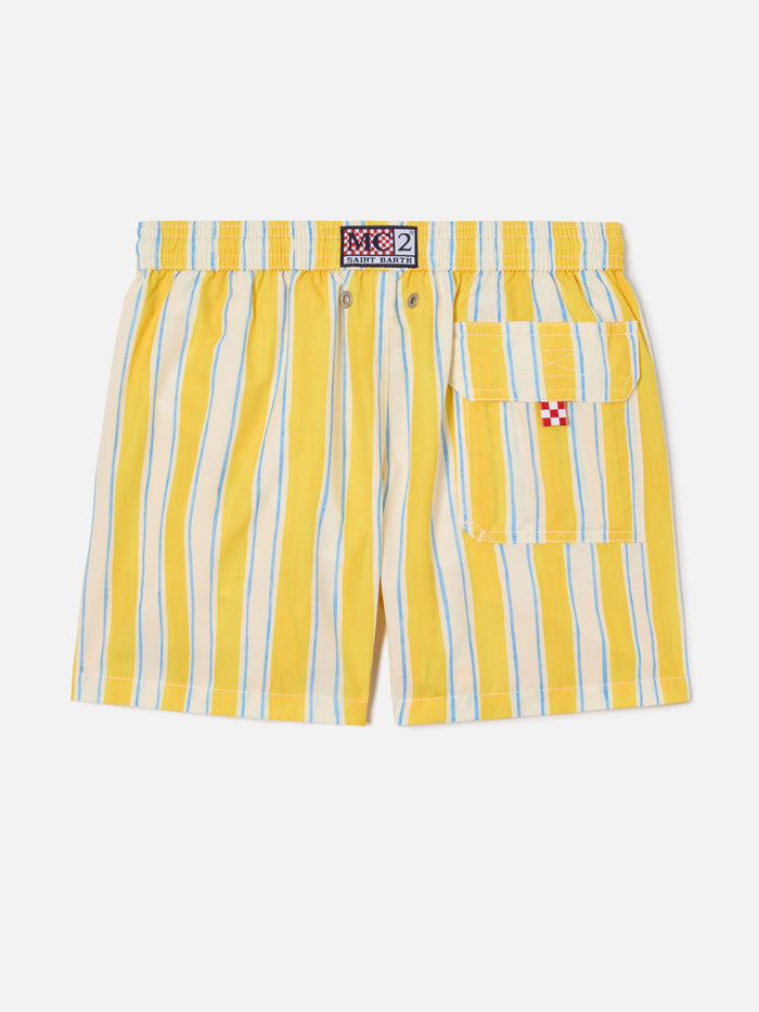 Syros Jr Swim Shorts Striped With St. Barth Embroidery Yellow Swimshort