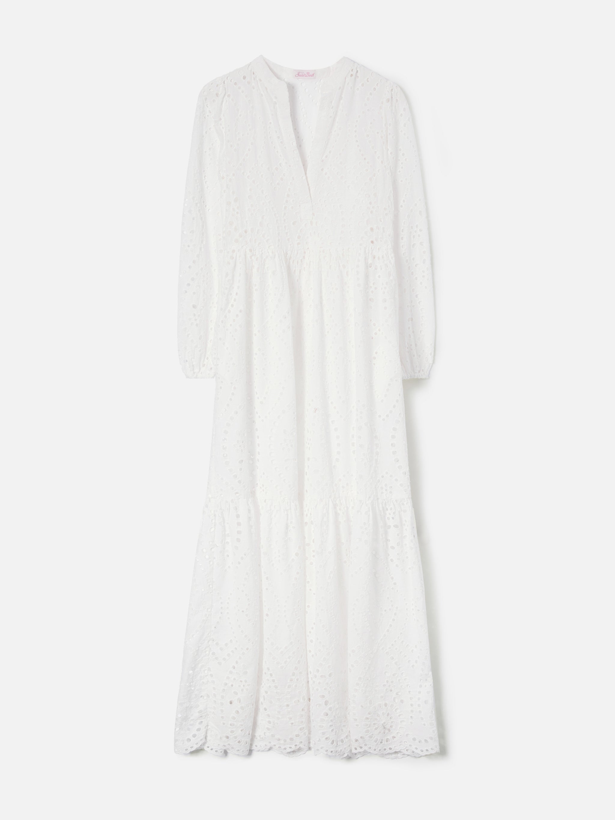 Long Sylvia Dress White Sangallo Fabric