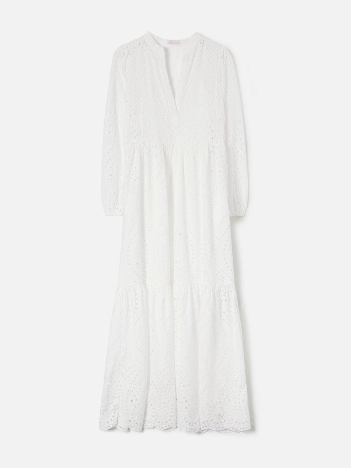 Long Sylvia Dress White Sangallo Fabric