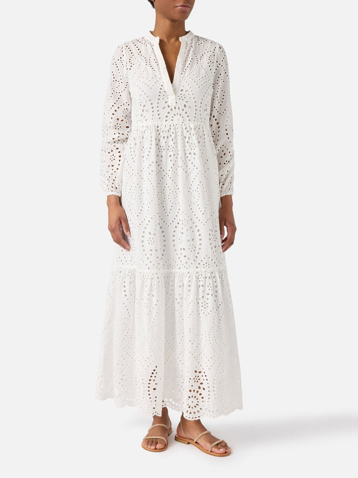 Long Sylvia Dress White Sangallo Fabric