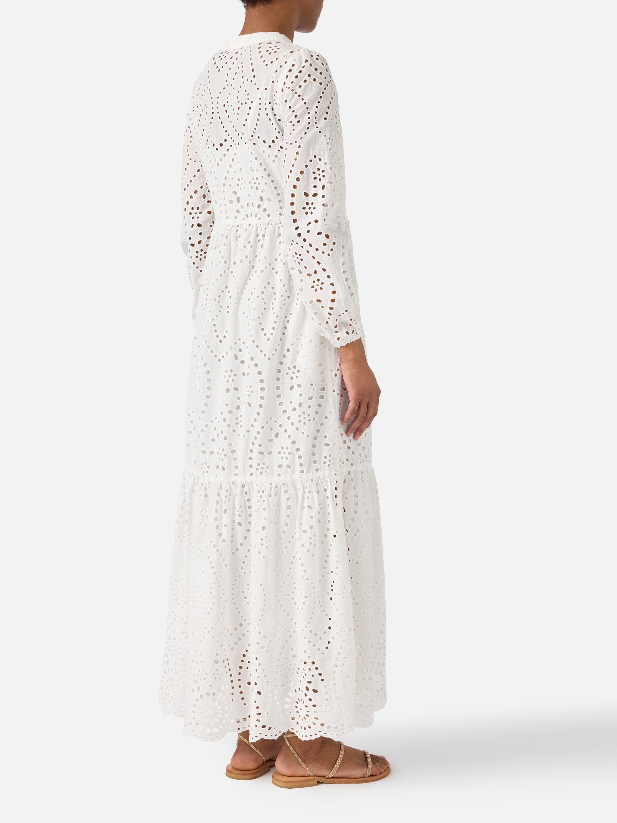 Long Sylvia Dress White Sangallo Fabric
