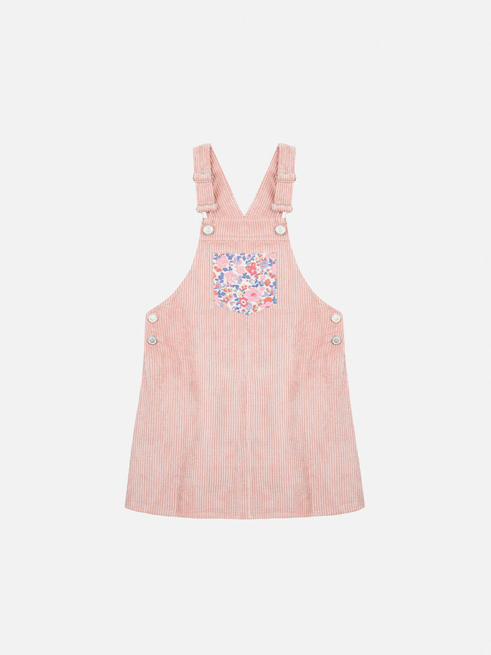 Girl Pink Corduroy Overall Tecla With Flower Panel White Overalls