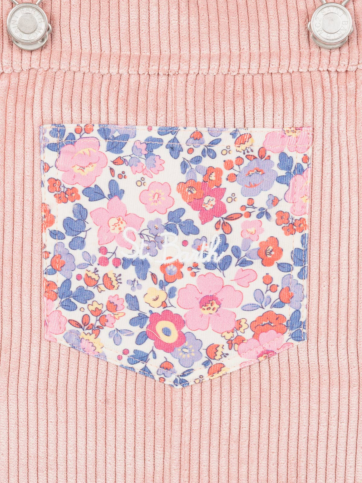 Girl Pink Corduroy Overall Tecla With Flower Panel White Overalls