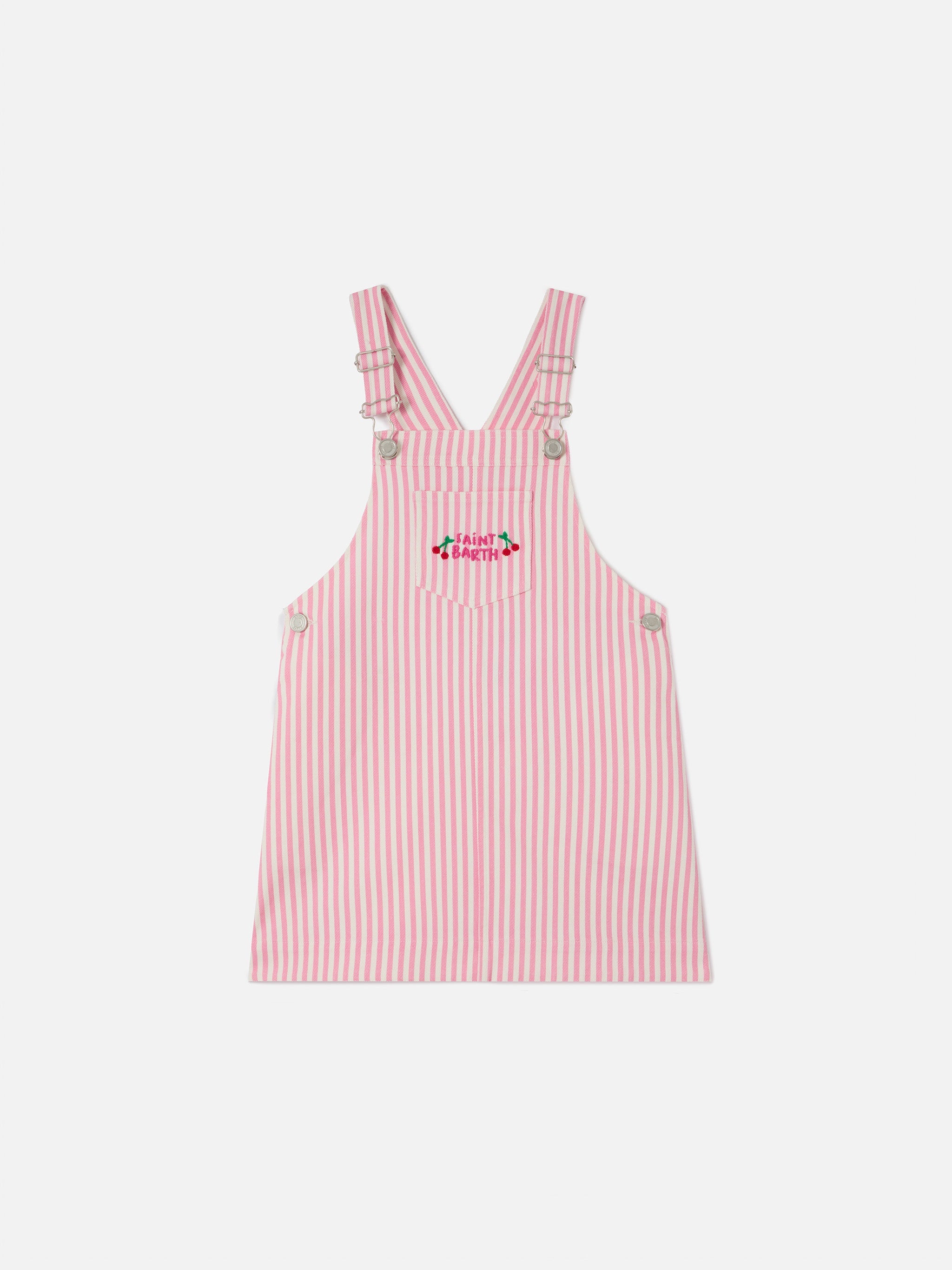Vestito Salopette Tecla Jr Denim A Righe Rosa Con Ricamo Pink Overalls