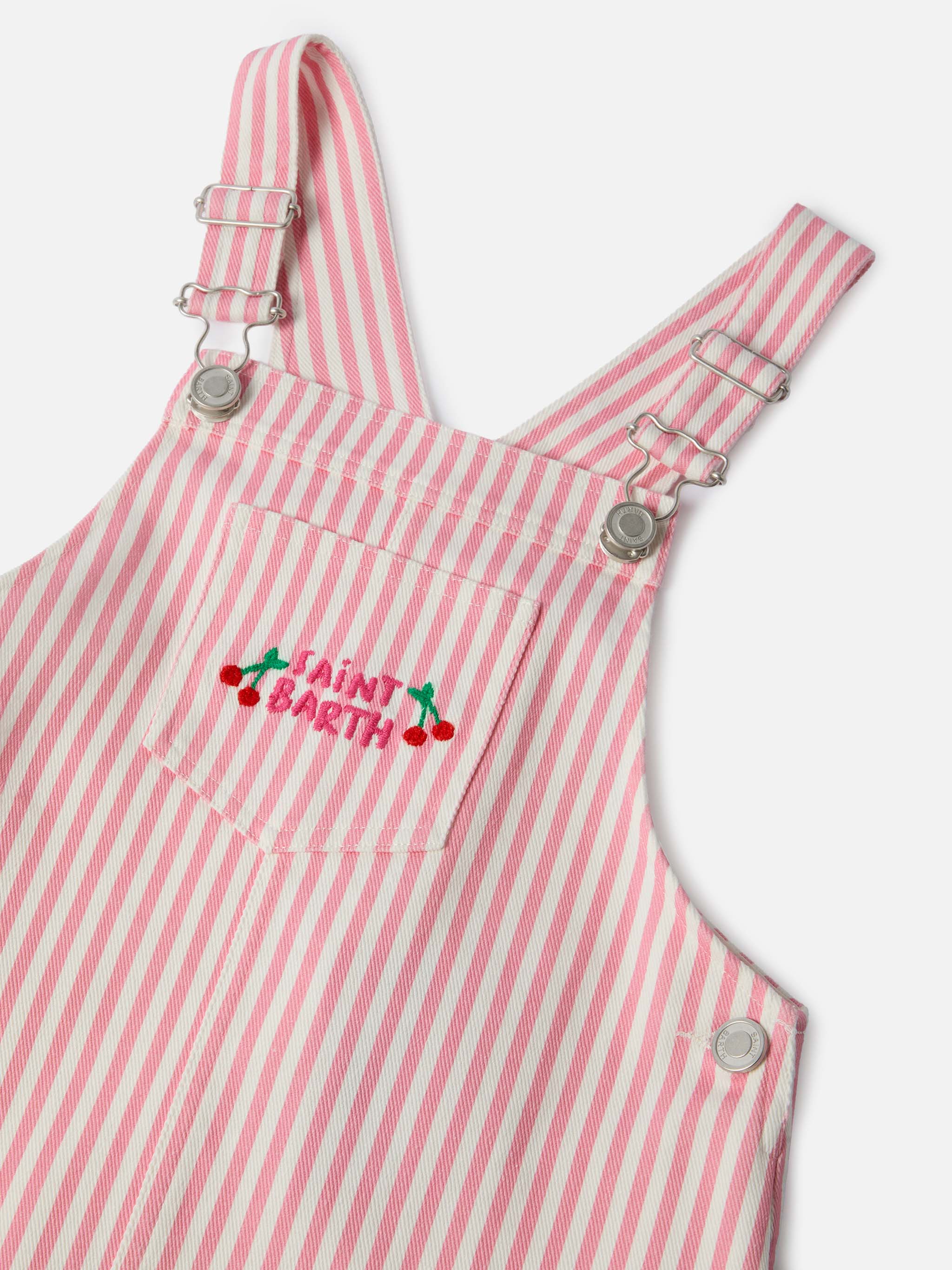 Vestito Salopette Tecla Jr Denim A Righe Rosa Con Ricamo Pink Overalls