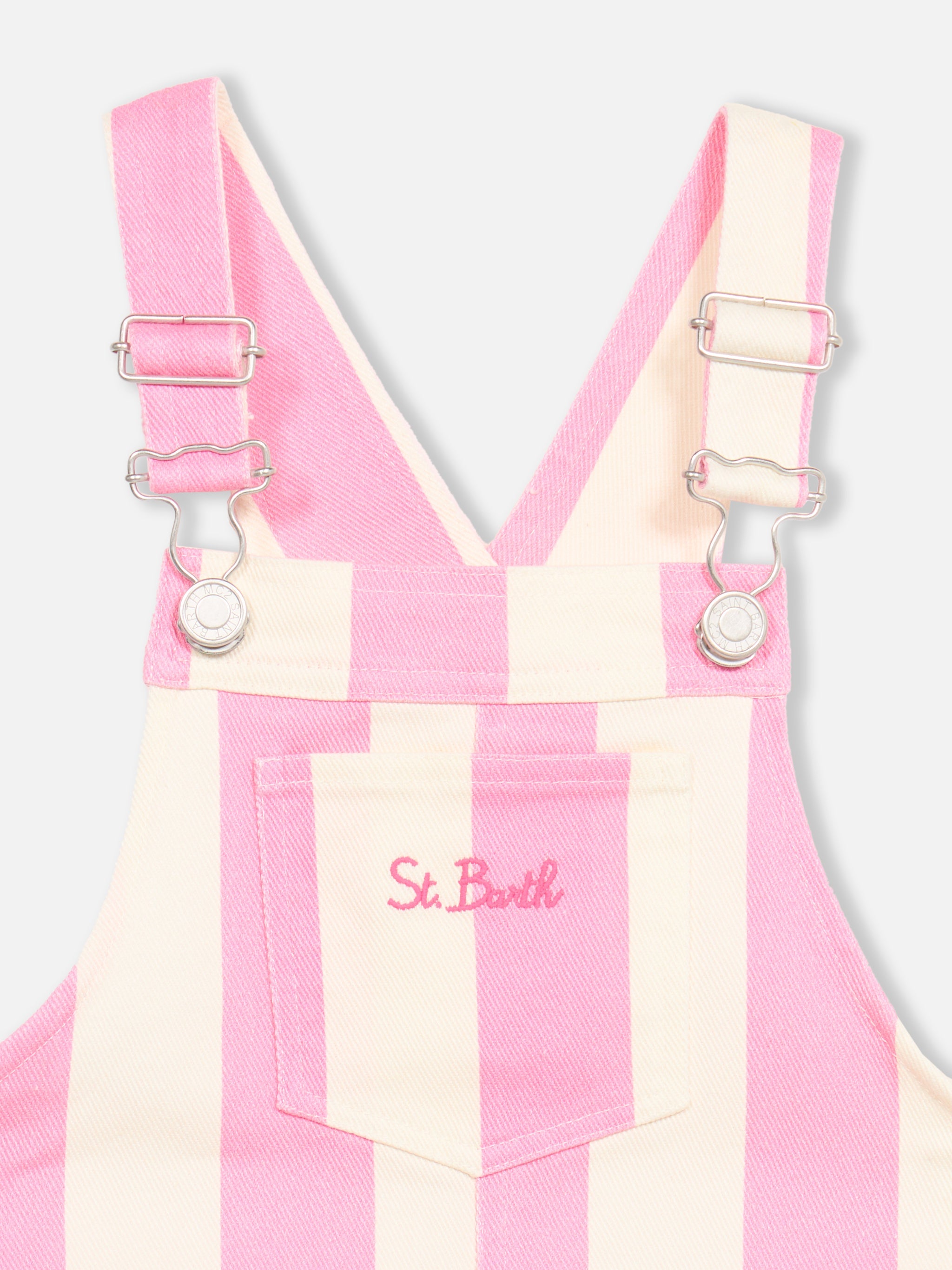 Girl Pink Striped Denim Short Overall Tecla Jr Overalls