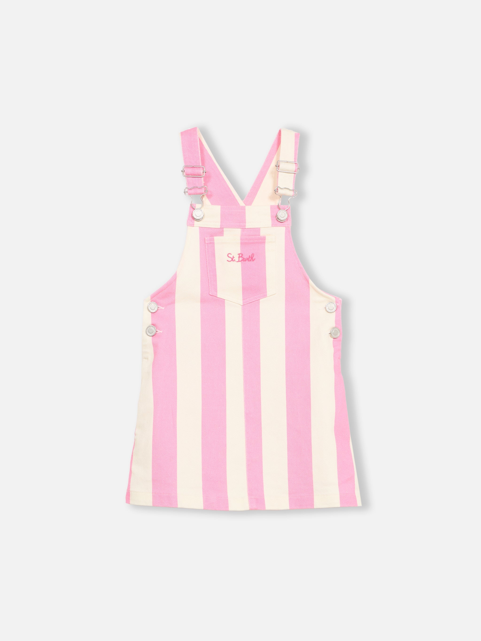 Girl Pink Striped Denim Short Overall Tecla Jr Overalls