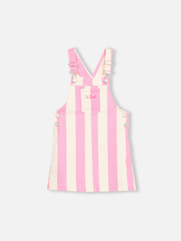 Girl Pink Striped Denim Short Overall Tecla Jr Overalls