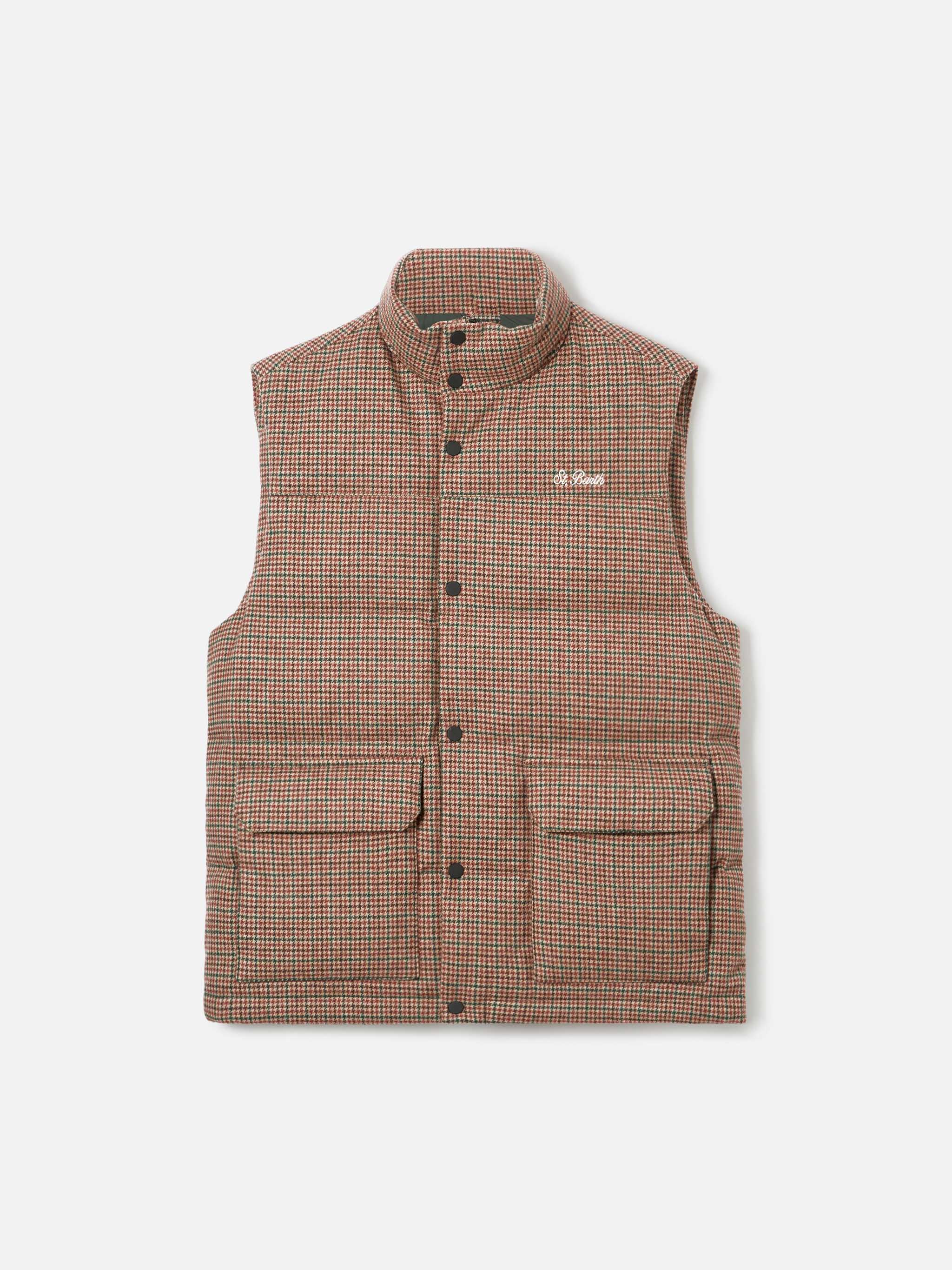 Down Padded Vest Thunder With Pied De Poul Print Green Jacket