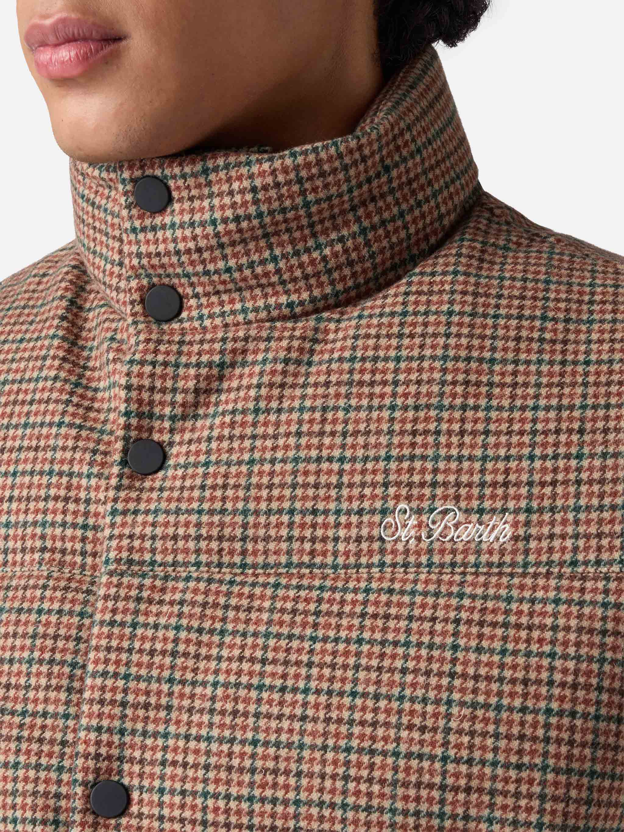 Down Padded Vest Thunder With Pied De Poul Print Green Jacket