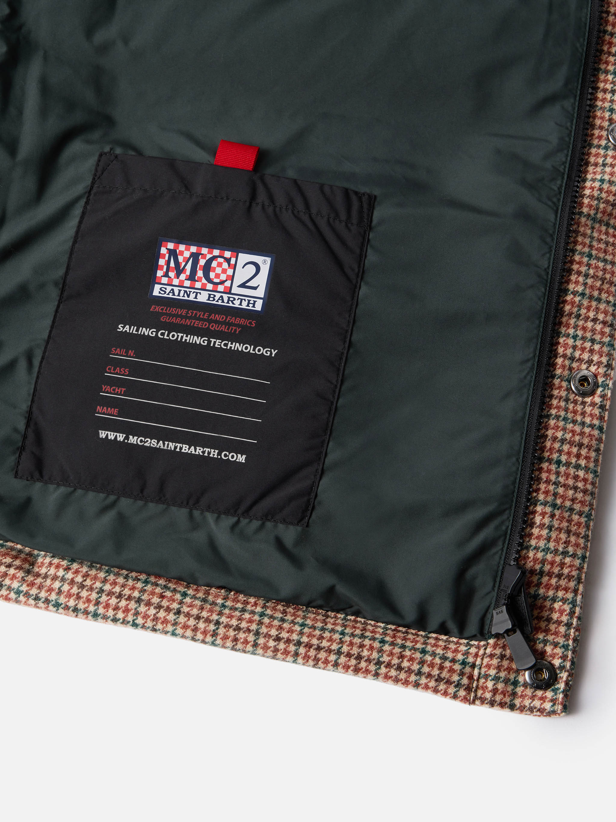 Down Padded Vest Thunder With Pied De Poul Print Green Jacket