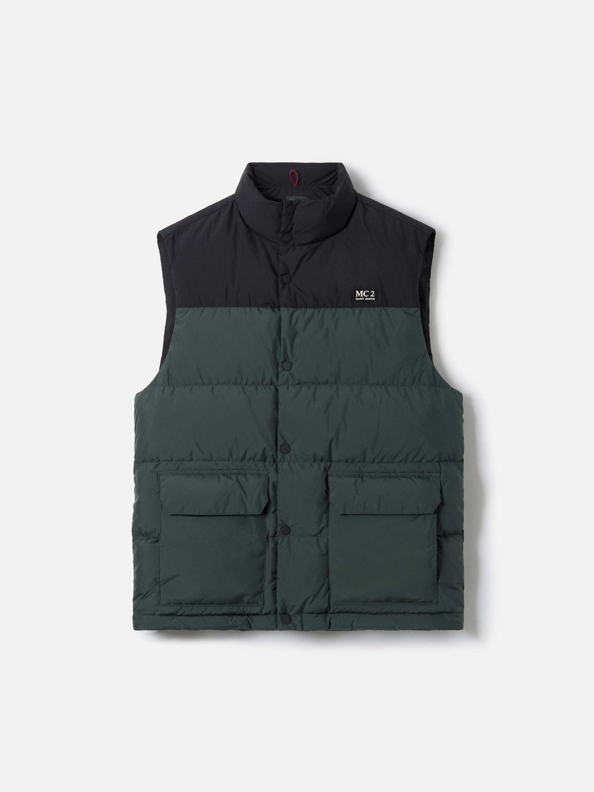Man Down Padded Green Vest With Pockets Jacket