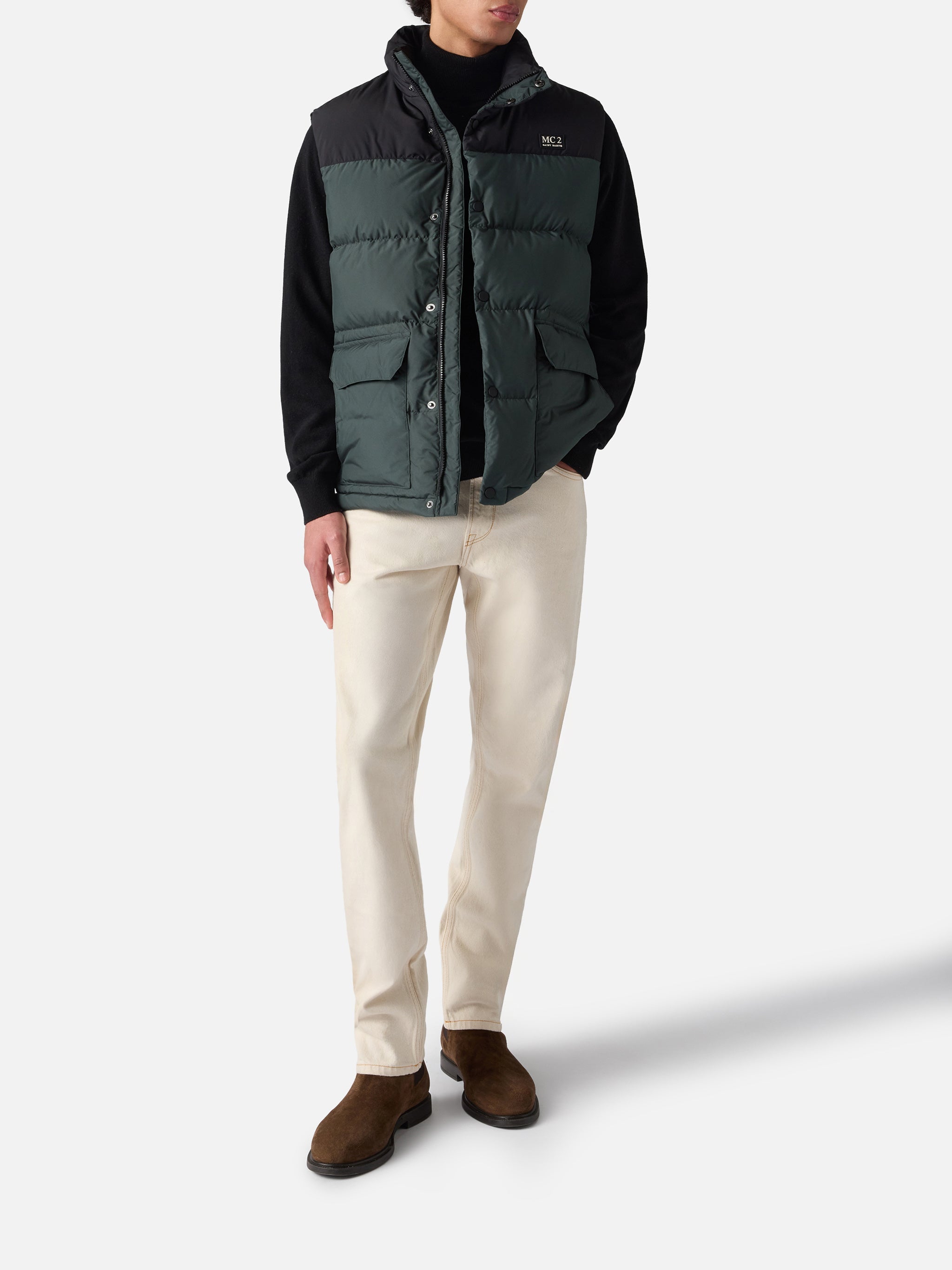Man Down Padded Green Vest With Pockets Jacket