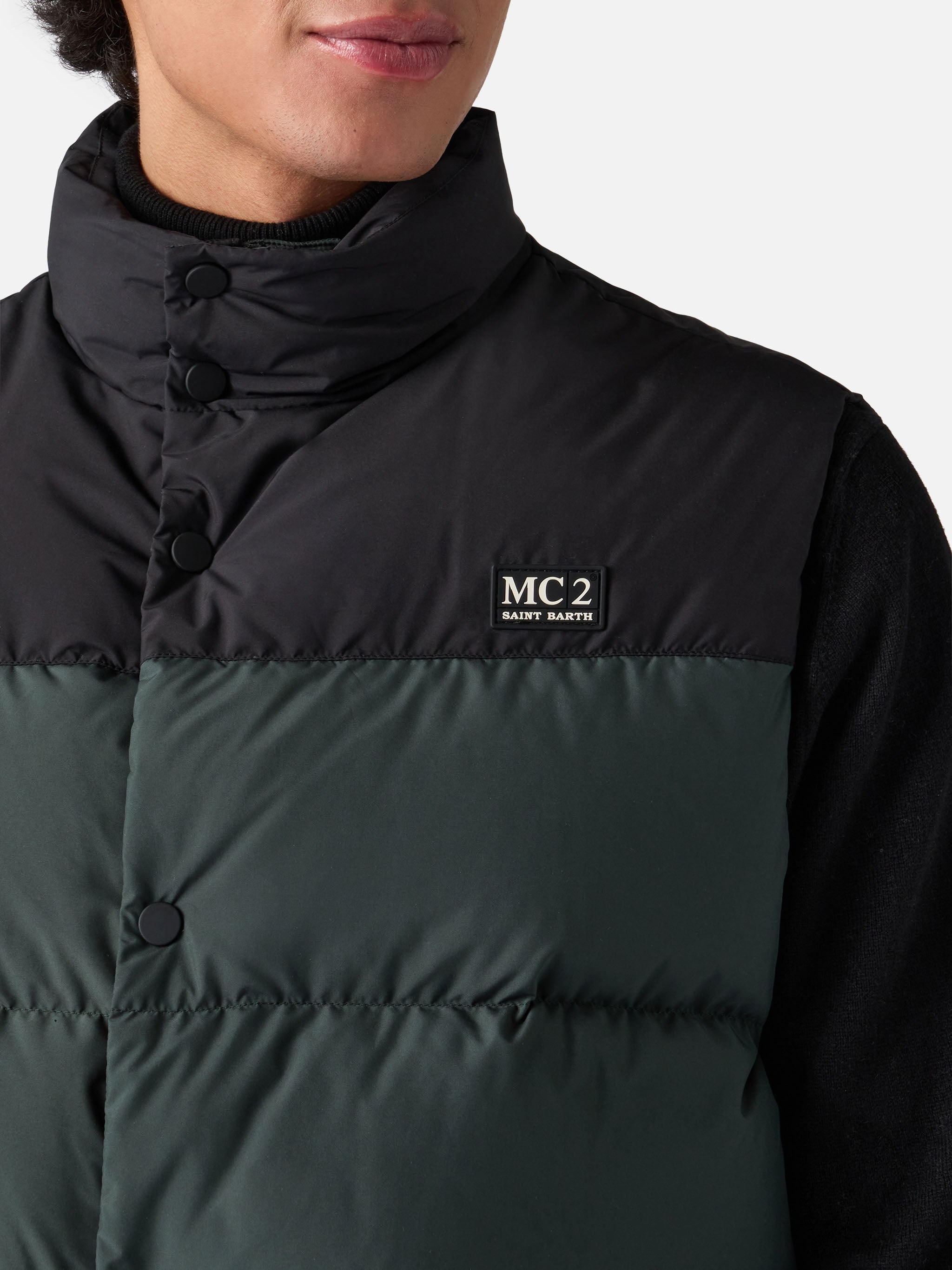 Man Down Padded Green Vest With Pockets Jacket