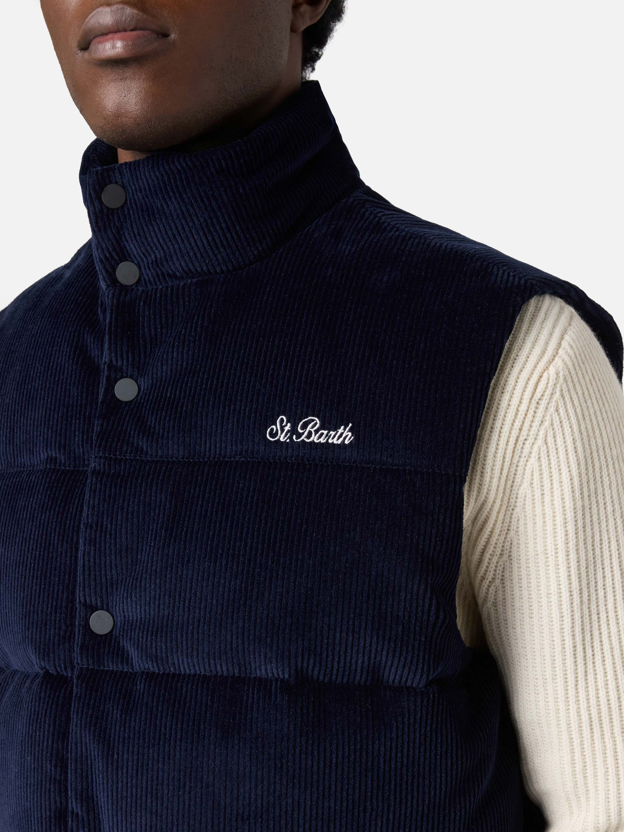 Down Padded Vest Thunder With Navy Blue Corduroy Jacket