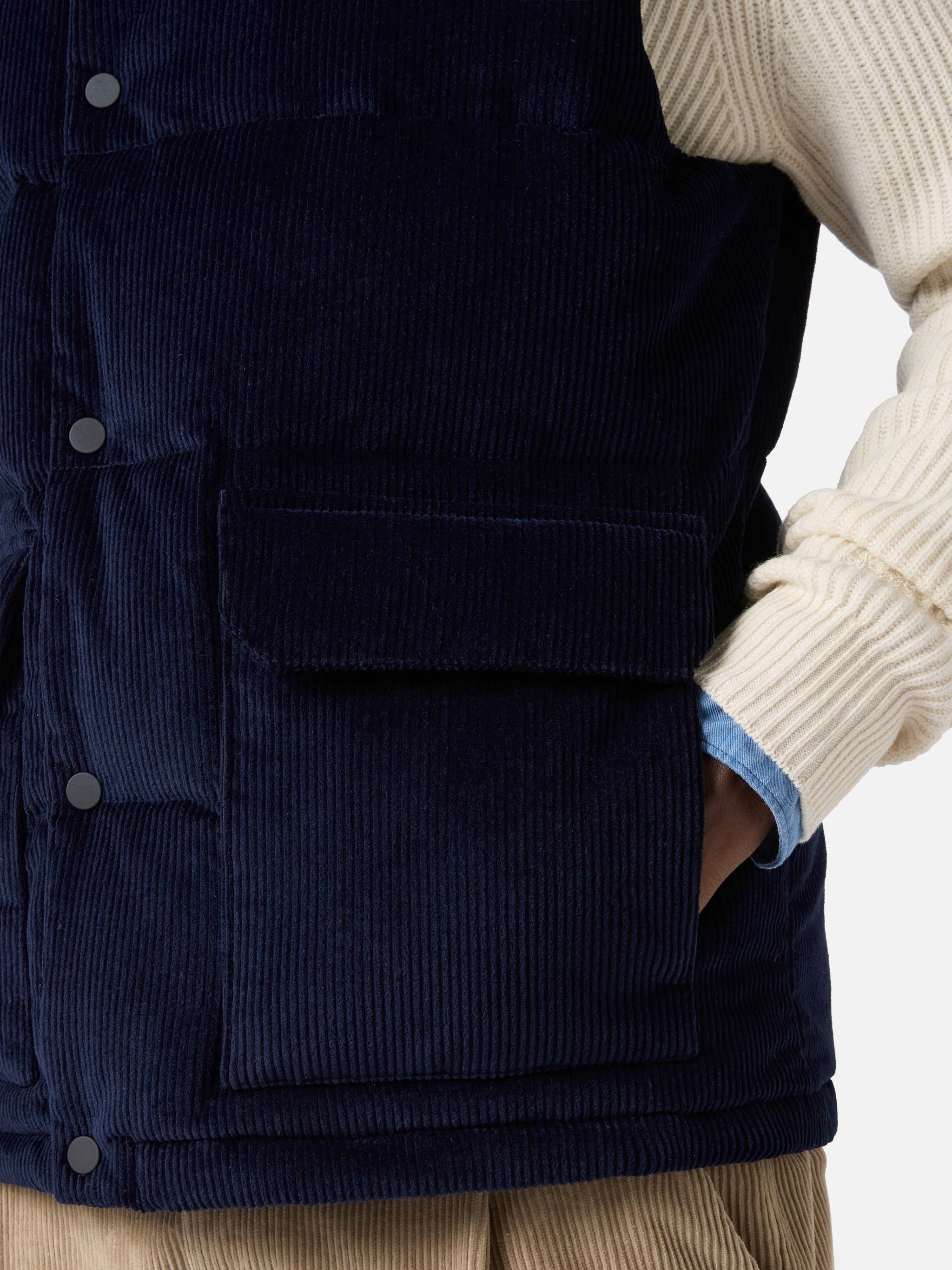 Down Padded Vest Thunder With Navy Blue Corduroy Jacket