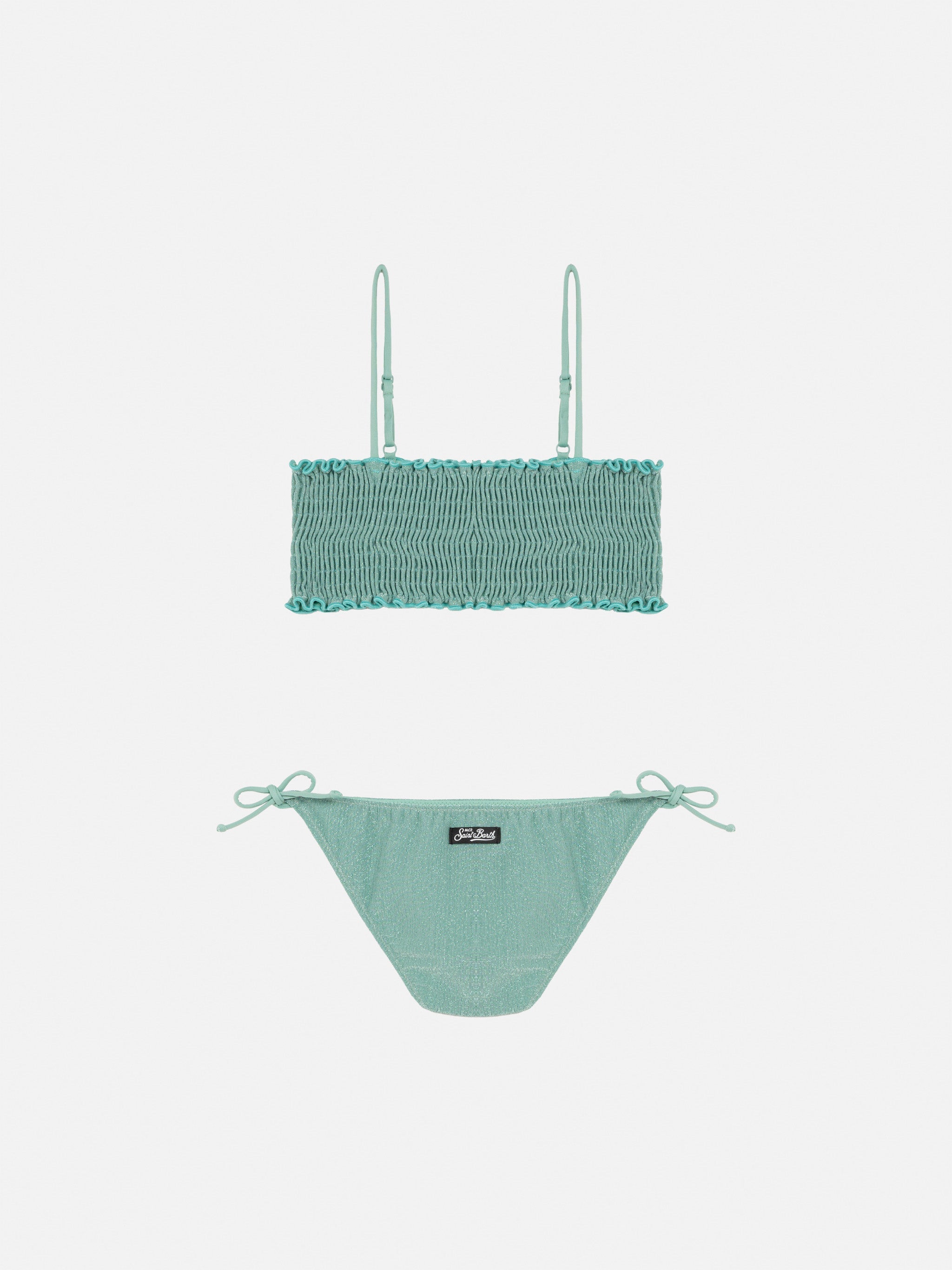 Tilly Lurex Bikini With Smocked Point Embroidery Green