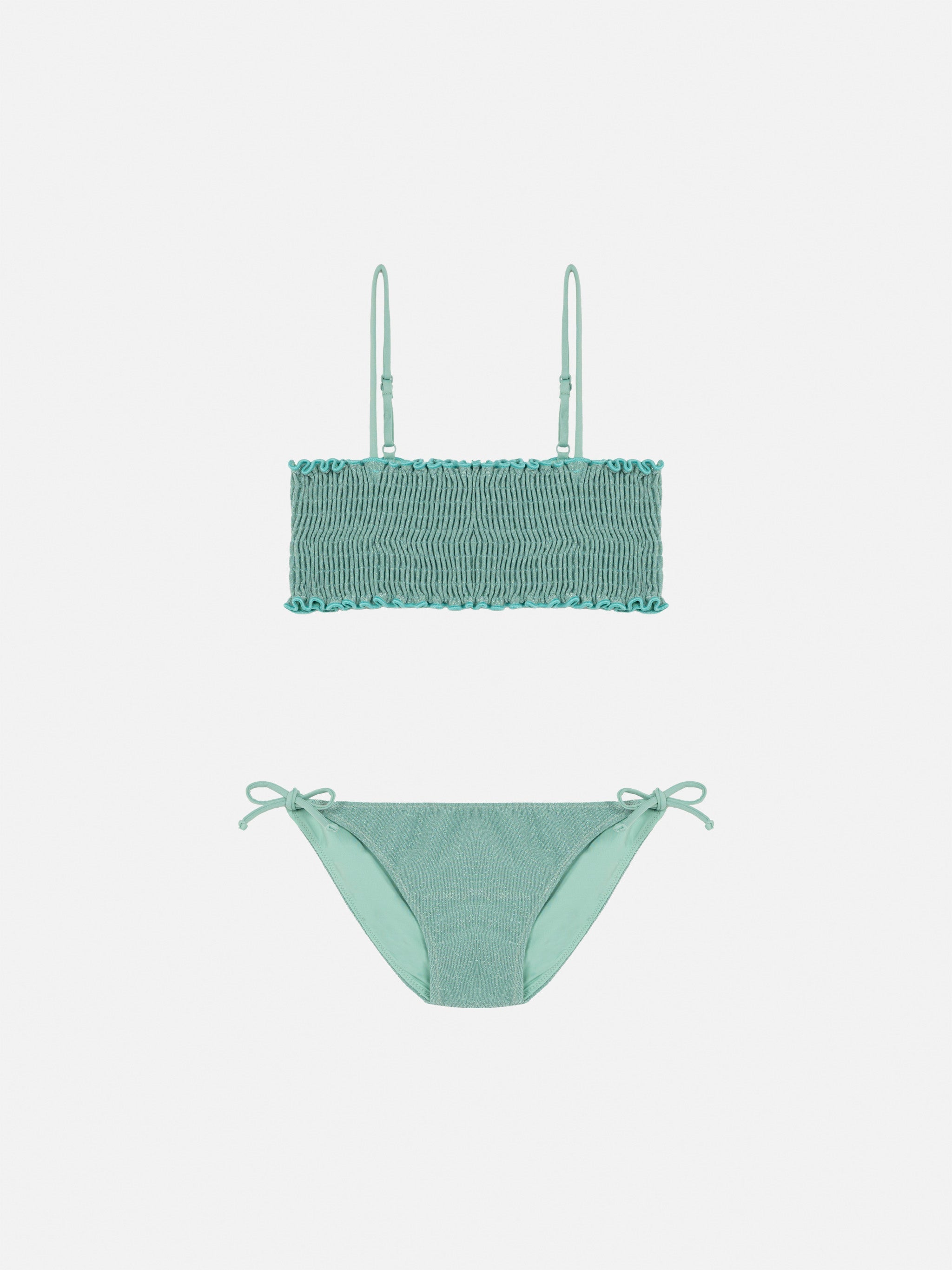 Tilly Lurex Bikini With Smocked Point Embroidery Green