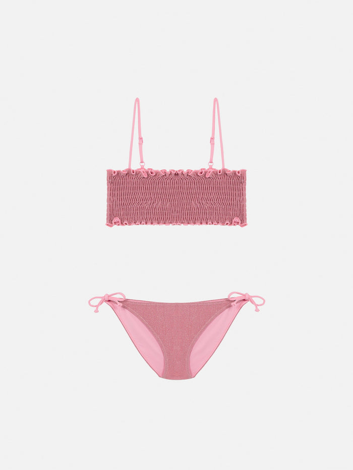 Tilly Lurex Bikini With Smocked Point Embroidery Pink