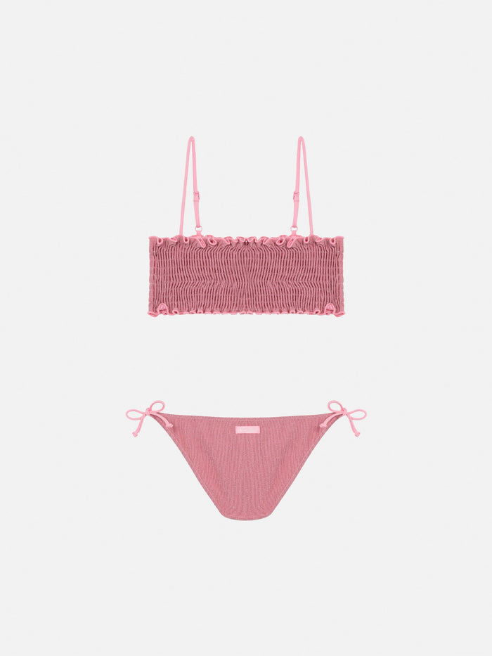 Tilly Lurex Bikini With Smocked Point Embroidery Pink