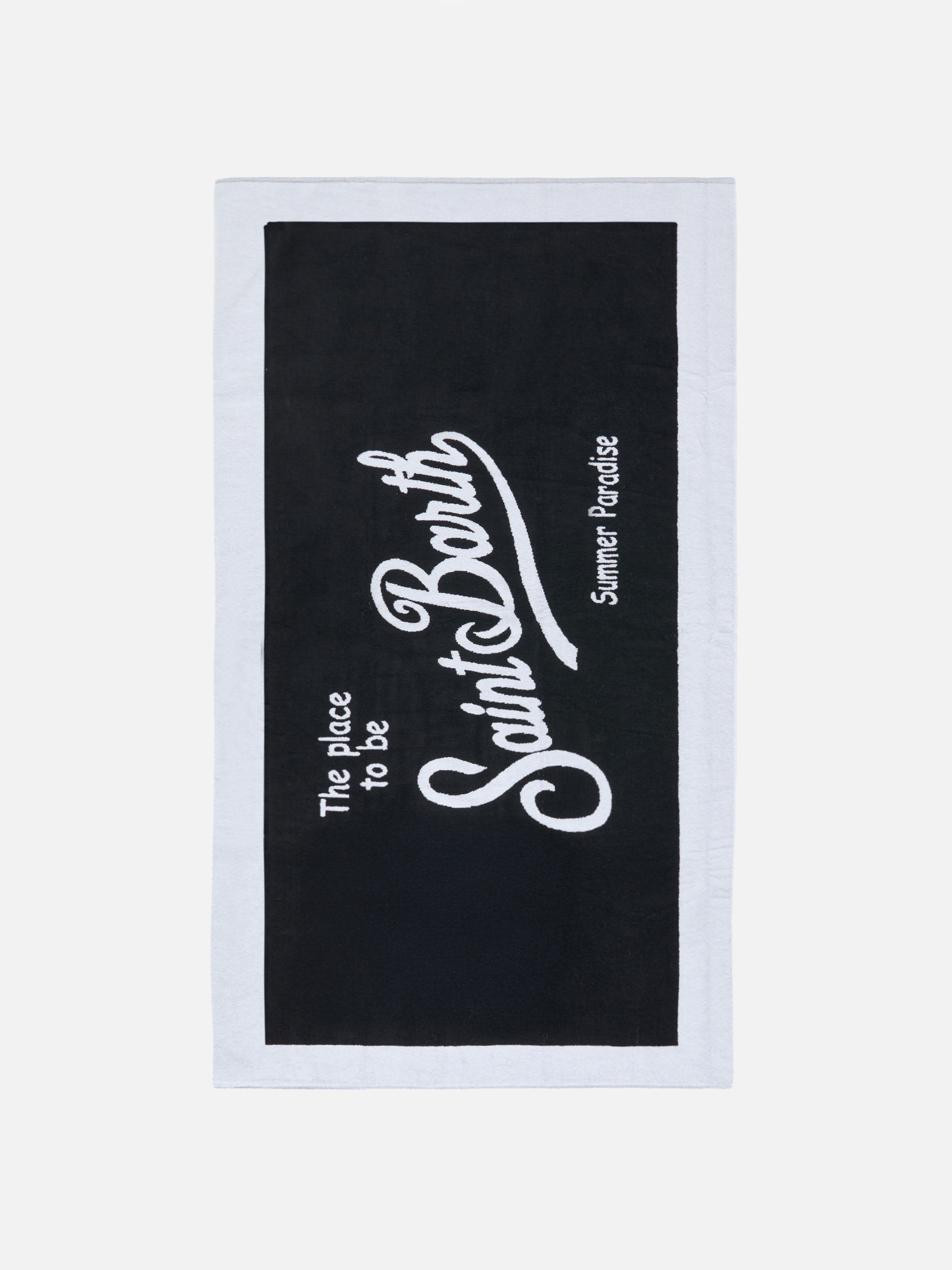 Black Terry Beach Towel With White Frame __single__