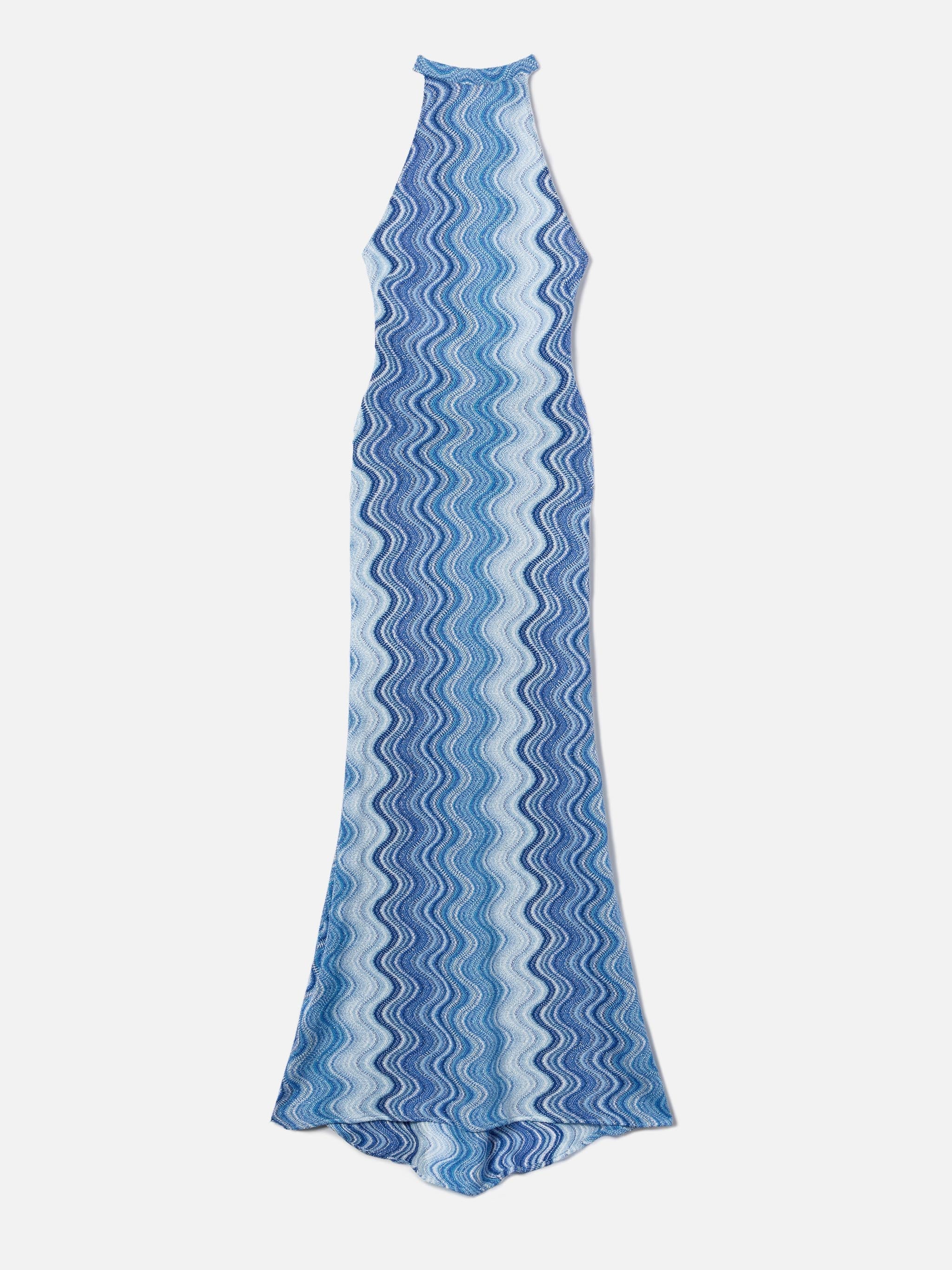Long Tony Dress Blue Degradé Raschel Fabric Sky