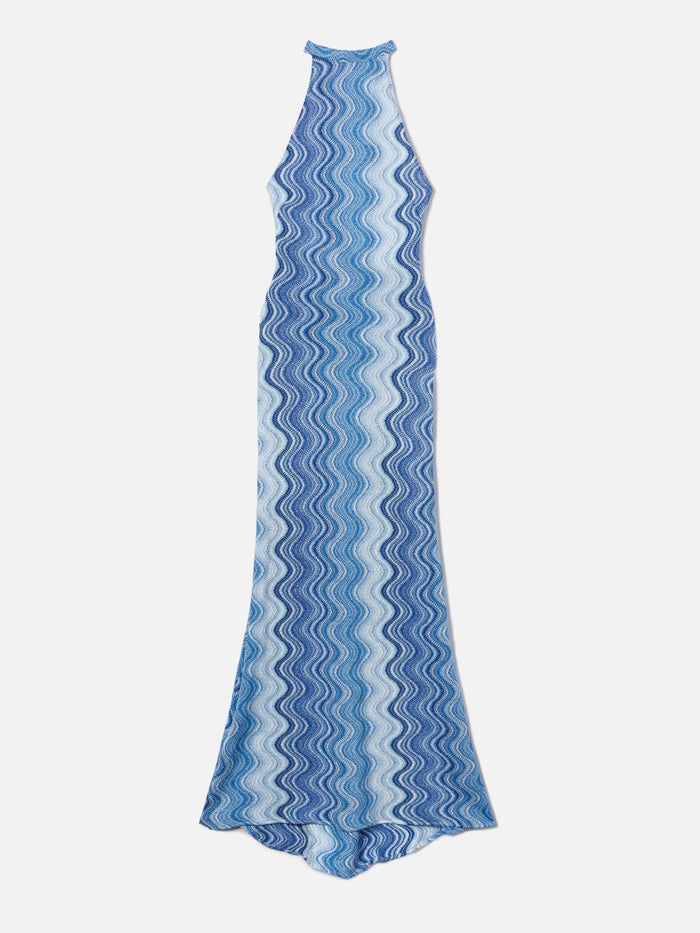 Long Tony Dress Blue Degradé Raschel Fabric Sky