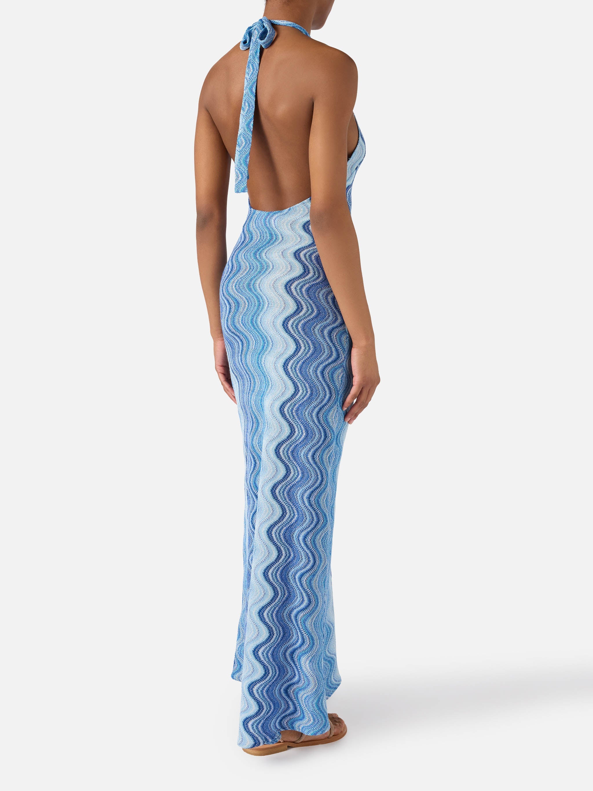 Long Tony Dress Blue Degradé Raschel Fabric Sky
