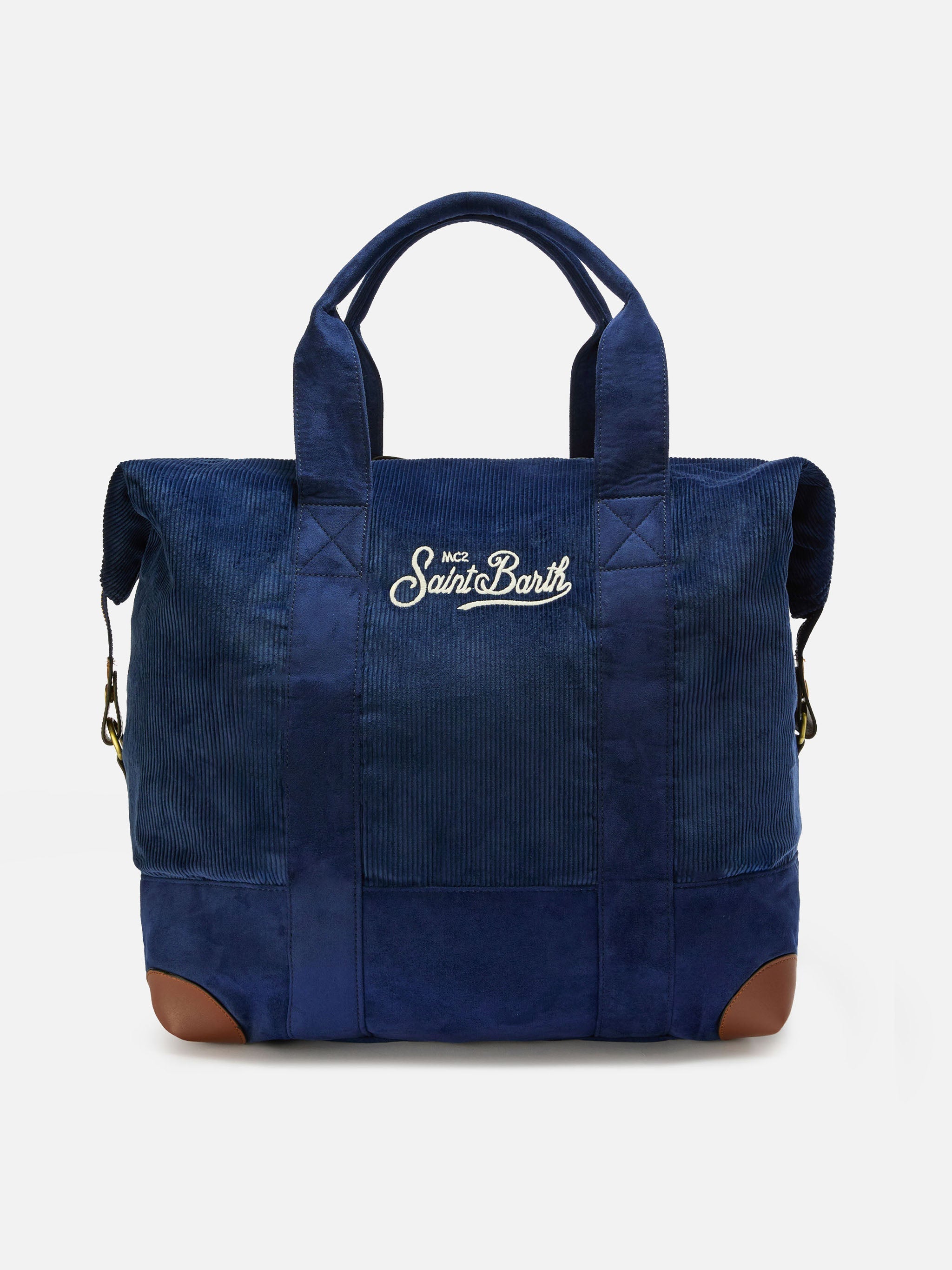 Travel Bag Corduroy Duffel Blue Velvet And Suede