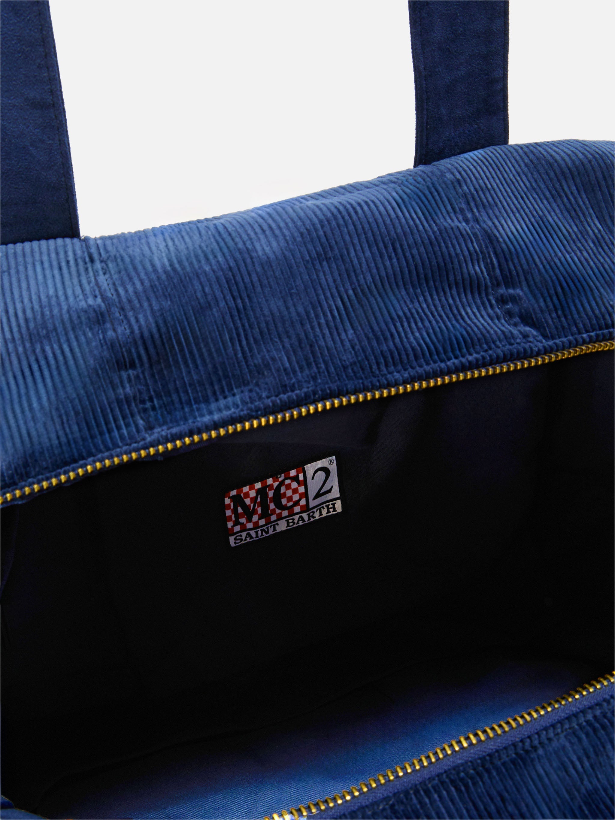 Travel Bag Corduroy Duffel Blue Velvet And Suede