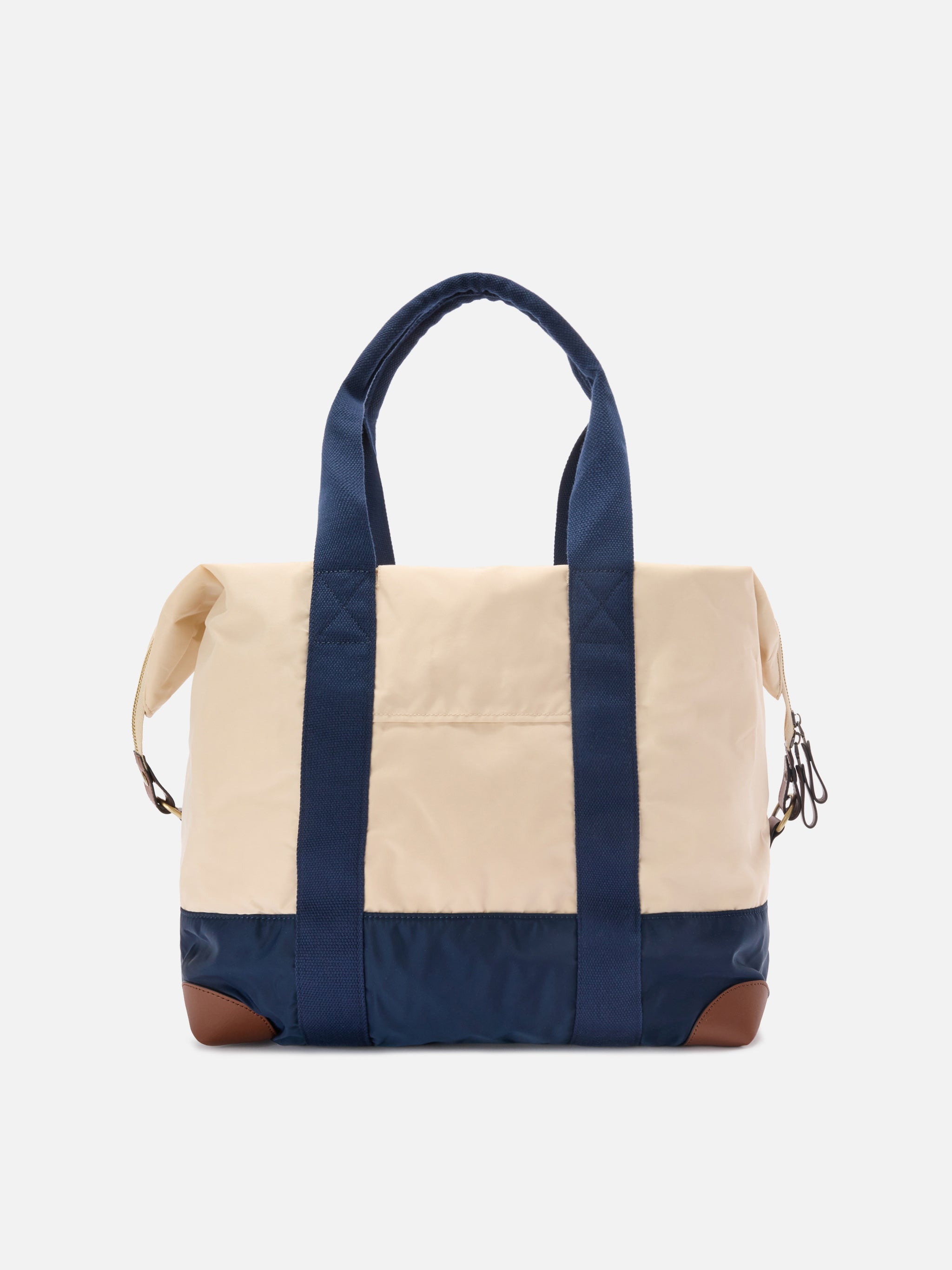 Travel Bag Cream And Blue Nylon Weekender With Embroidered Logo White