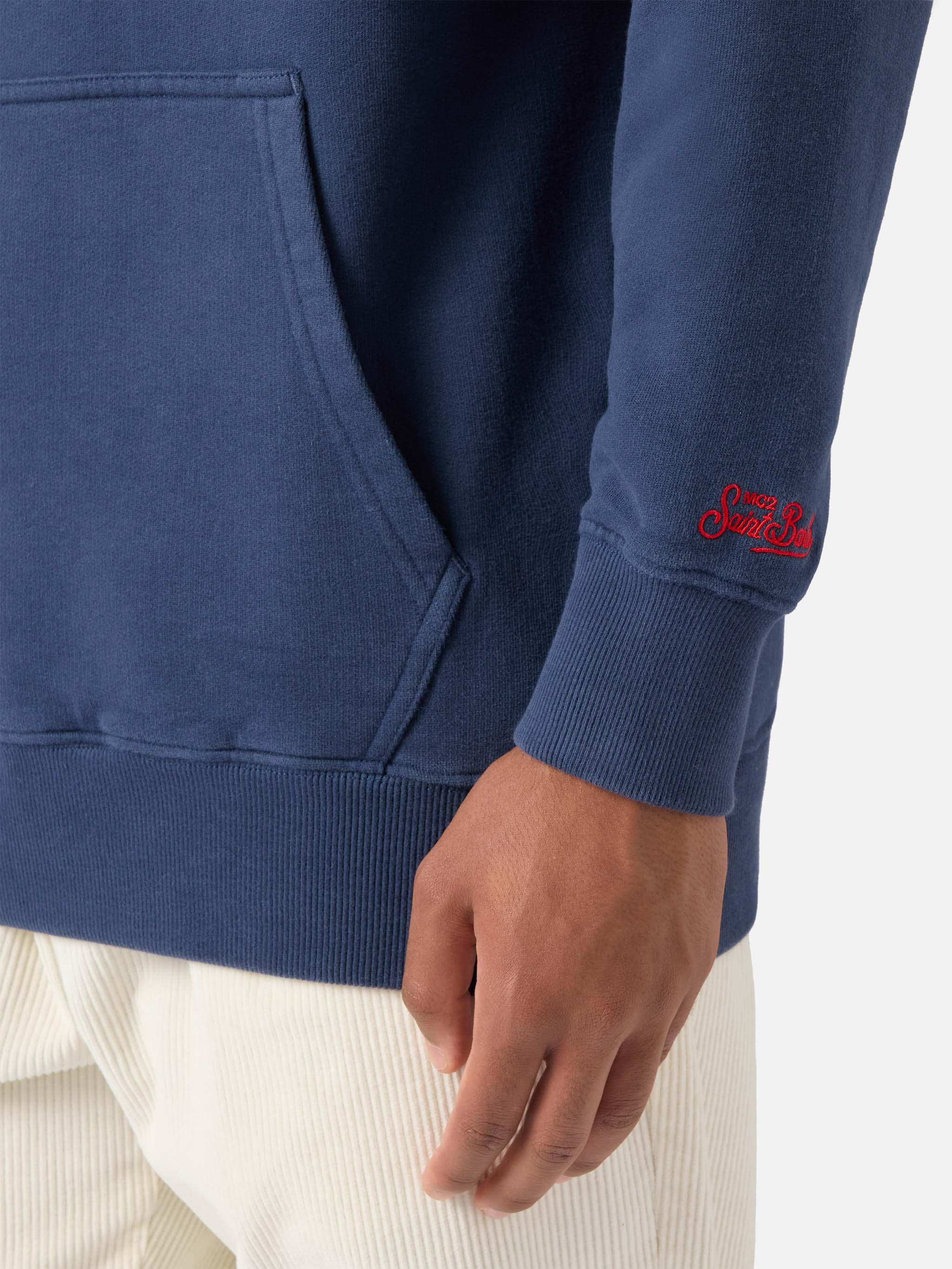 Tribeca Cotton Hoodie Blue With Vacanze Di Natale Embroidery | Special Edition Sweatshirt