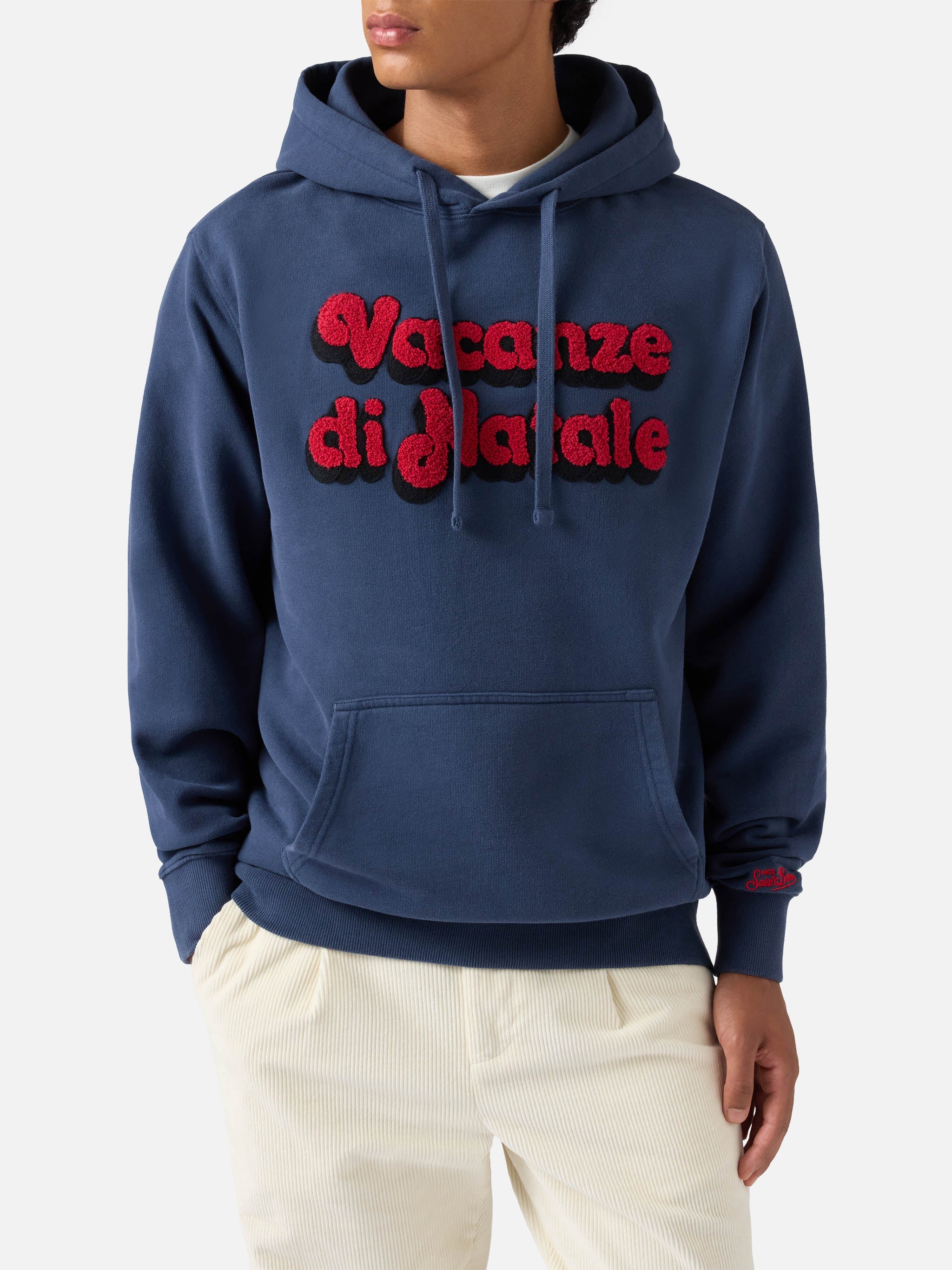 Tribeca Cotton Hoodie Blue With Vacanze Di Natale Embroidery | Special Edition Sweatshirt