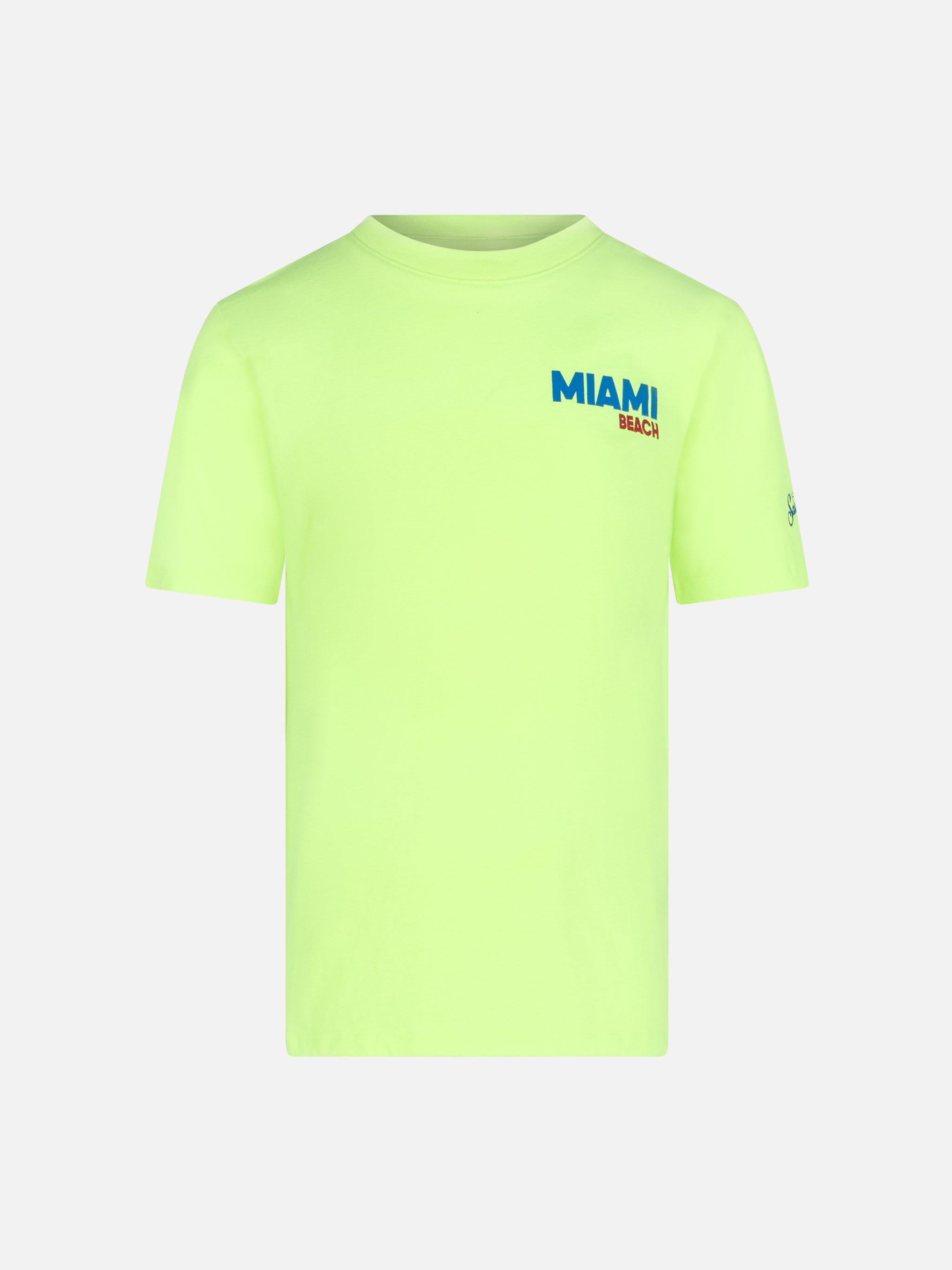 Boy Cotton T-Shirt With Miami Beach Postcard Print Yellow